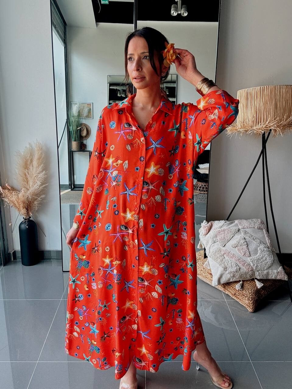 Bohemian Long Shirt Dress – Nautical Fantasy Print