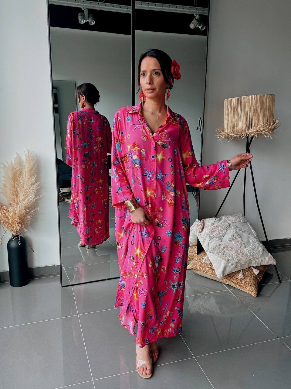 Bohemian Long Shirt Dress – Nautical Fantasy Print