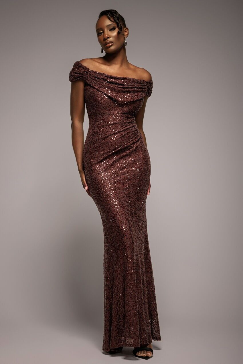 Cap Sleeve Iridescent Pailletten-Maxi-Top mit Wasserfallausschnitt DR4633