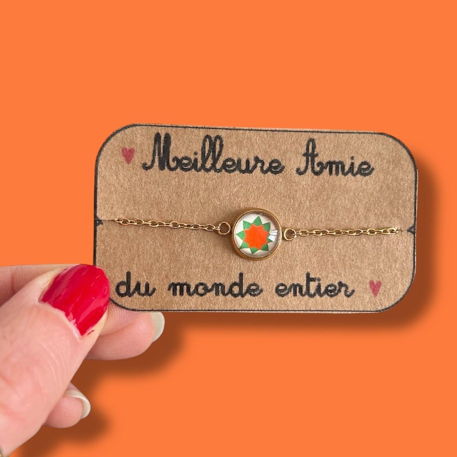 Geometrisches orange-grünes Armband mit Gold- oder Silberfinish