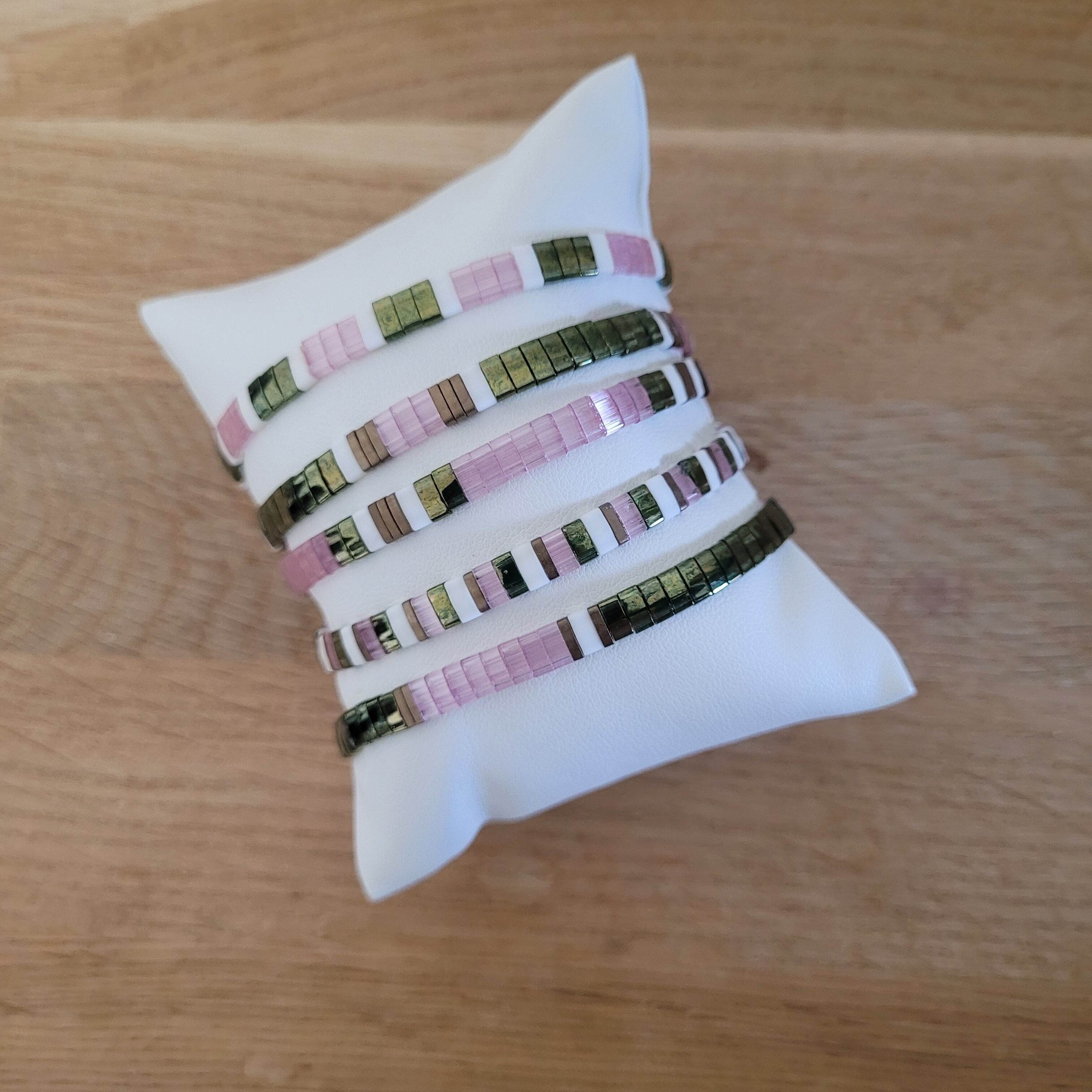 5 bracelets -Olive et rose - Eté - TILA