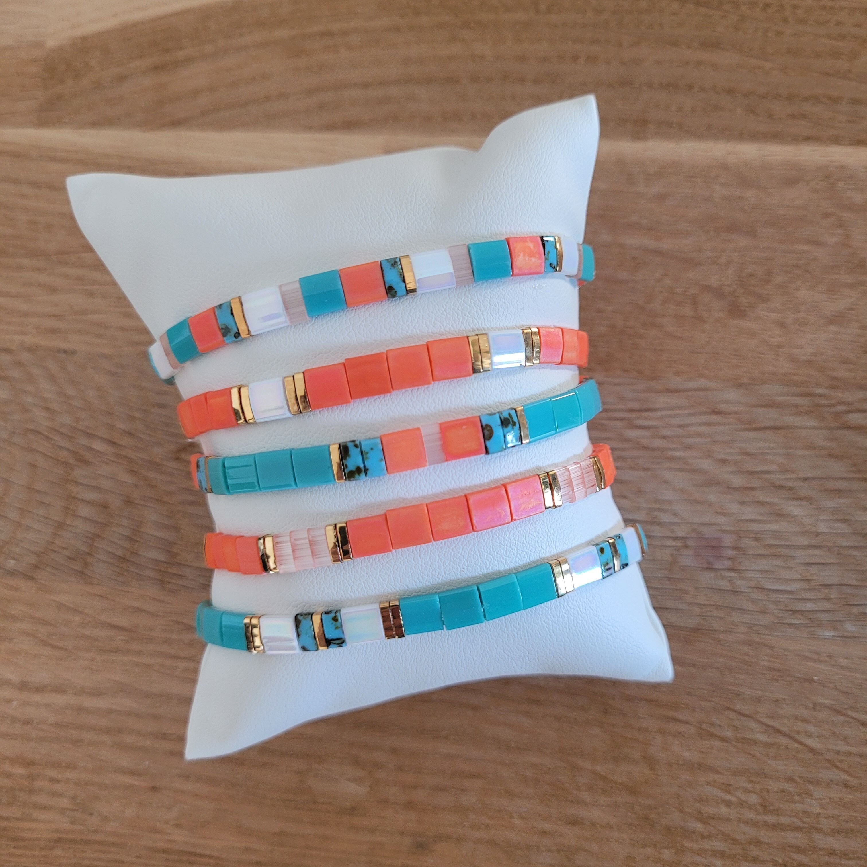 5 bracelets - Orange et turquoise - Eté - TILA