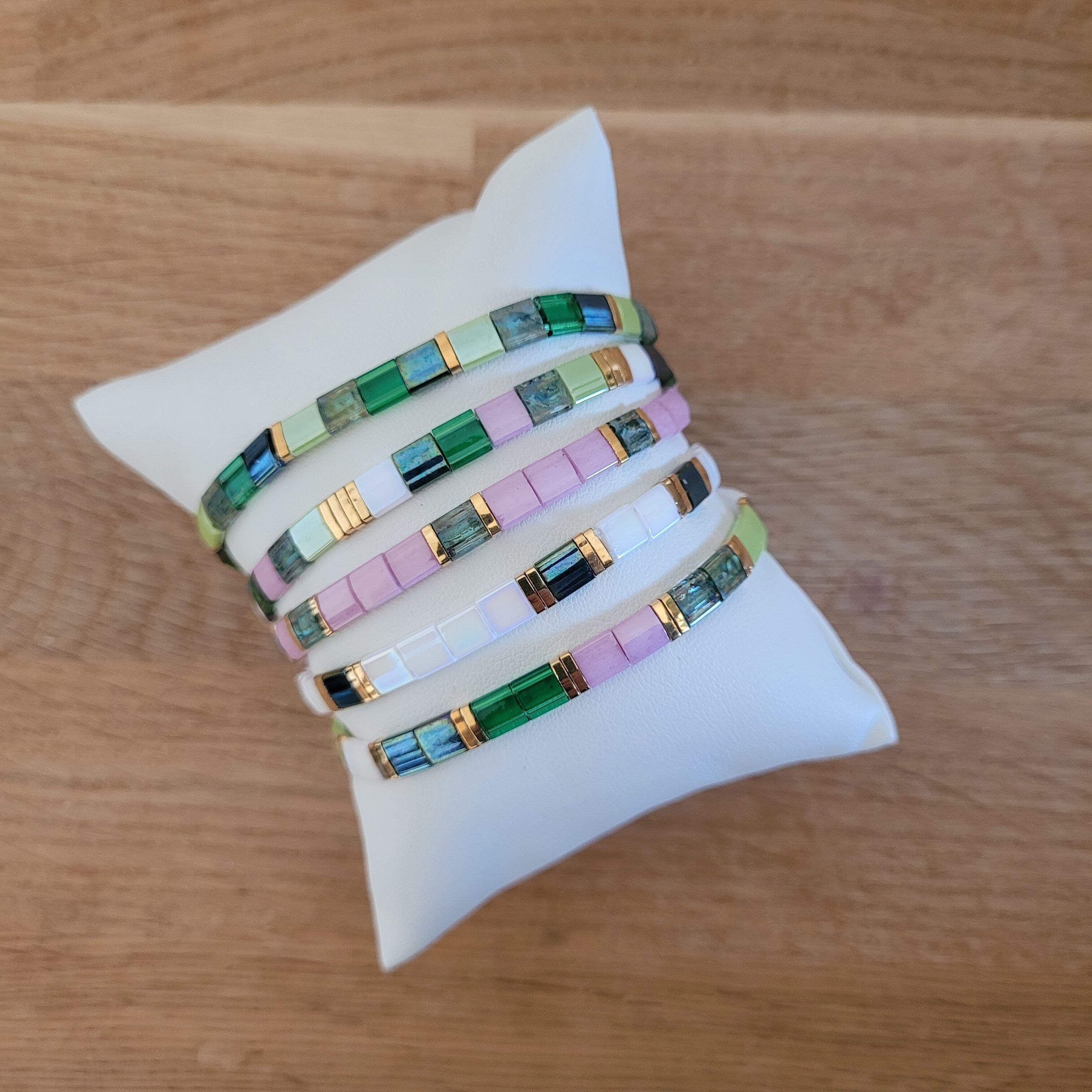 Newco - TILA - 5 bracelets - Green and pink