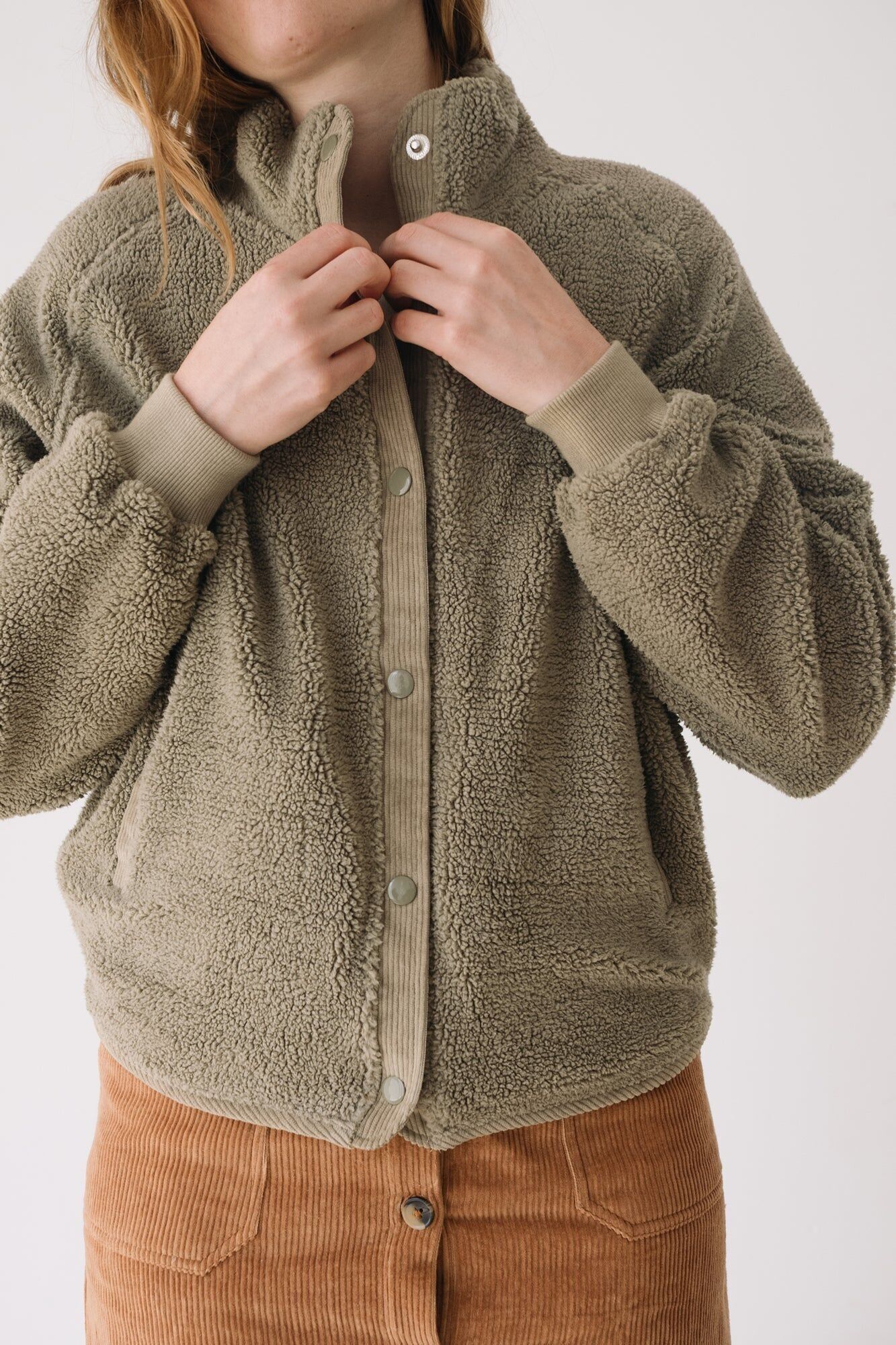 Buttoned Organic Sherpa Jacket In Green