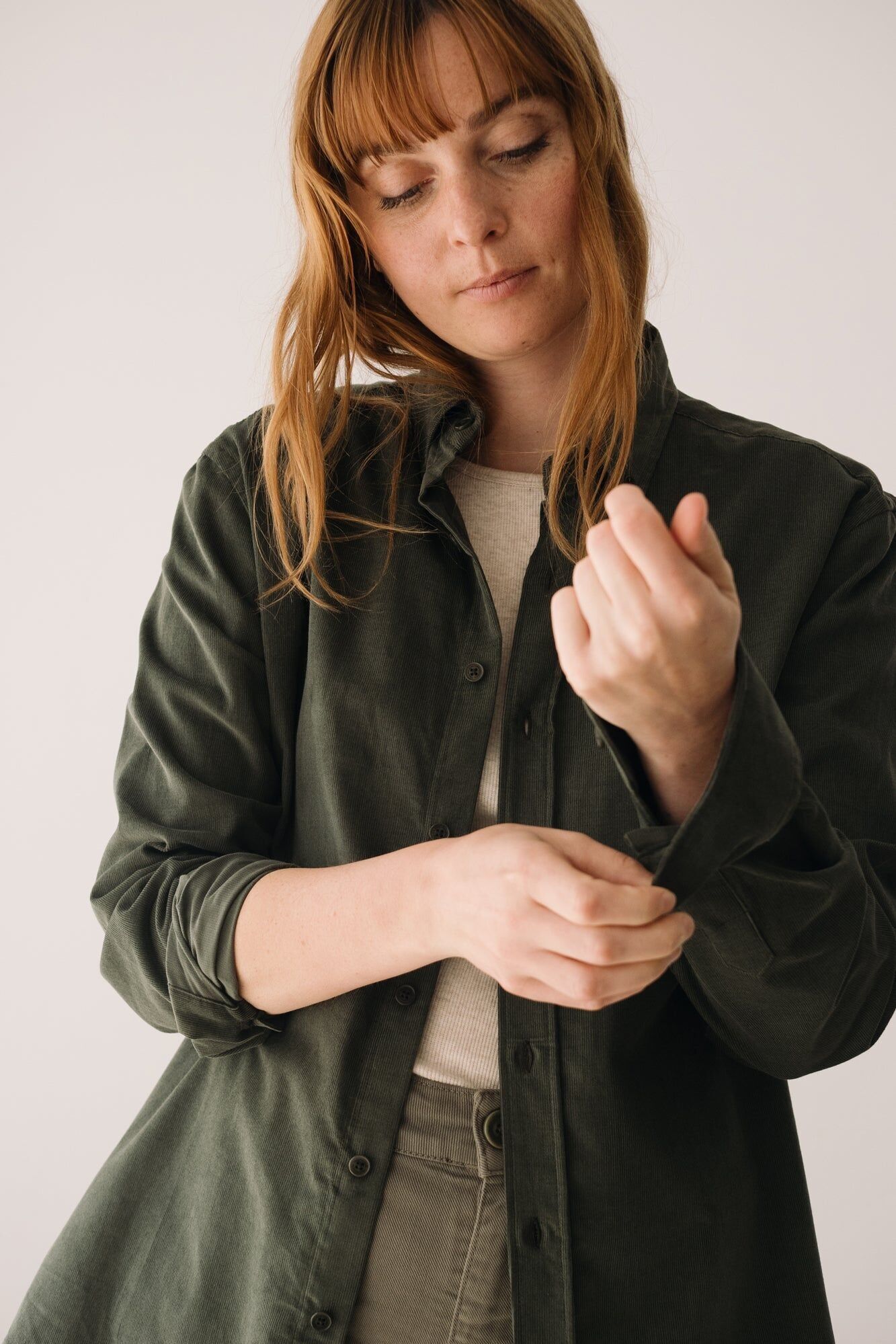 Organic Fine Wale Corduroy Shirt In Green