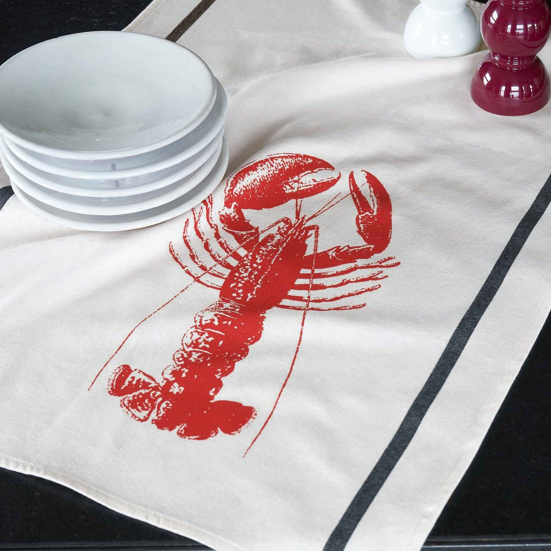 Red Coral White Lobster Tea Towel 50 x 70