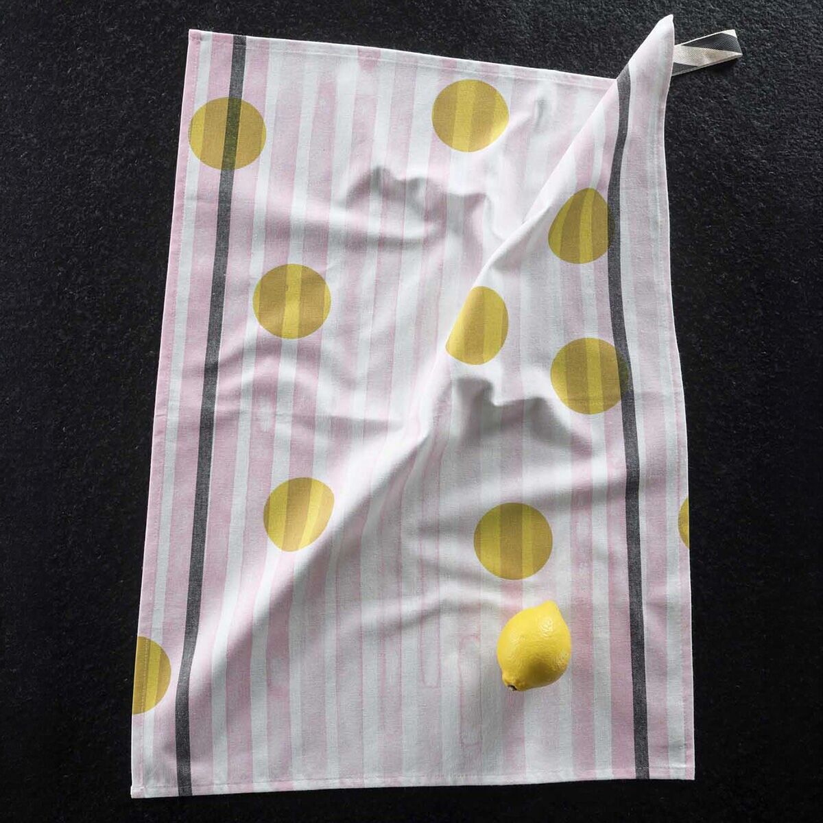 Striped tea towel, lemon yellow and white, 50 x 70