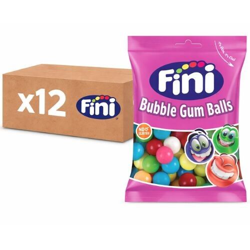 Box of 12 90g bags of Halal chewing gum balls. Fini