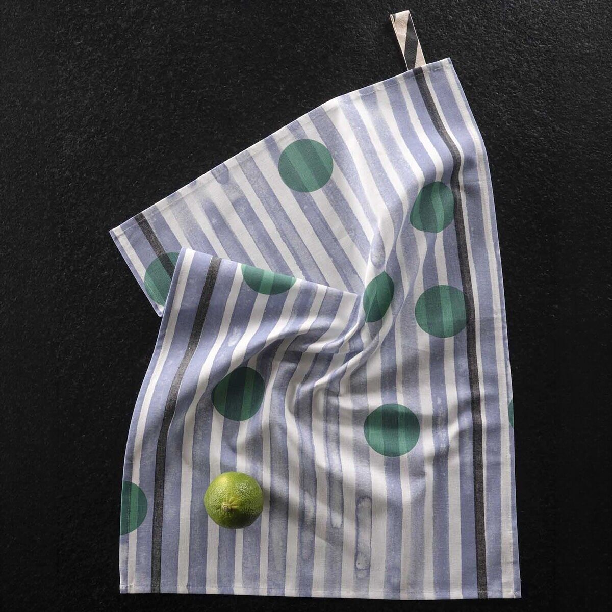 Striped tea towel, lime green and white, 50 x 70