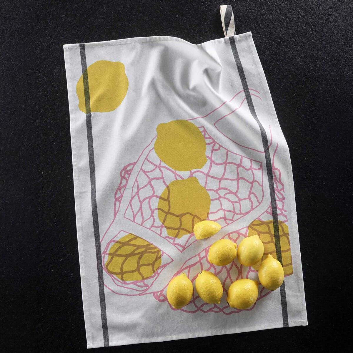 Lemon Yellow White Mesh Tea Towel 50 x 70