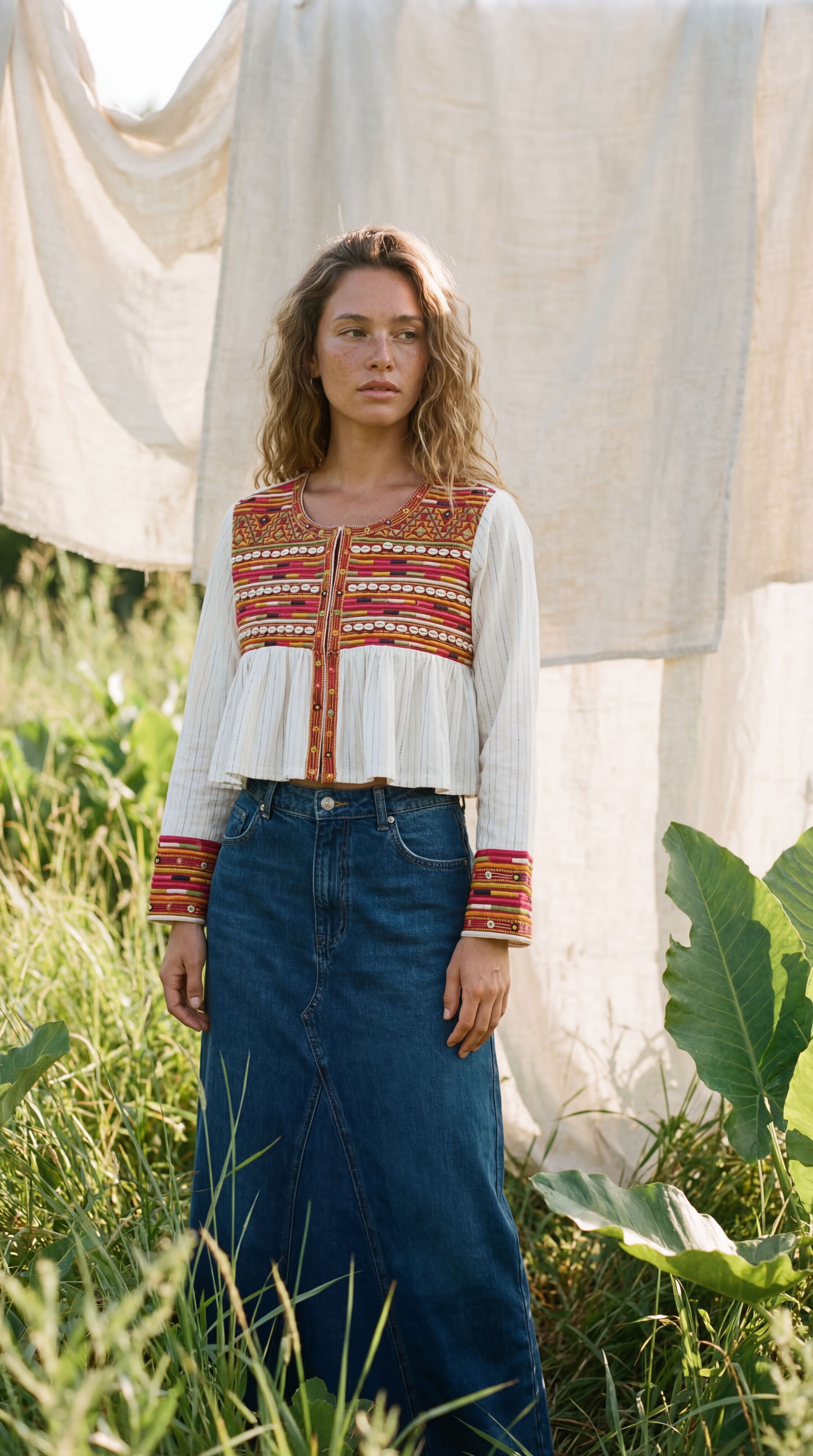 Hand Embroidered Cotton Blouse - Boho Floral Peasant Top - Artisan White Smock Shirt with Tassels -Pack of 5 Pcs (S,M,L,XL,XXL)