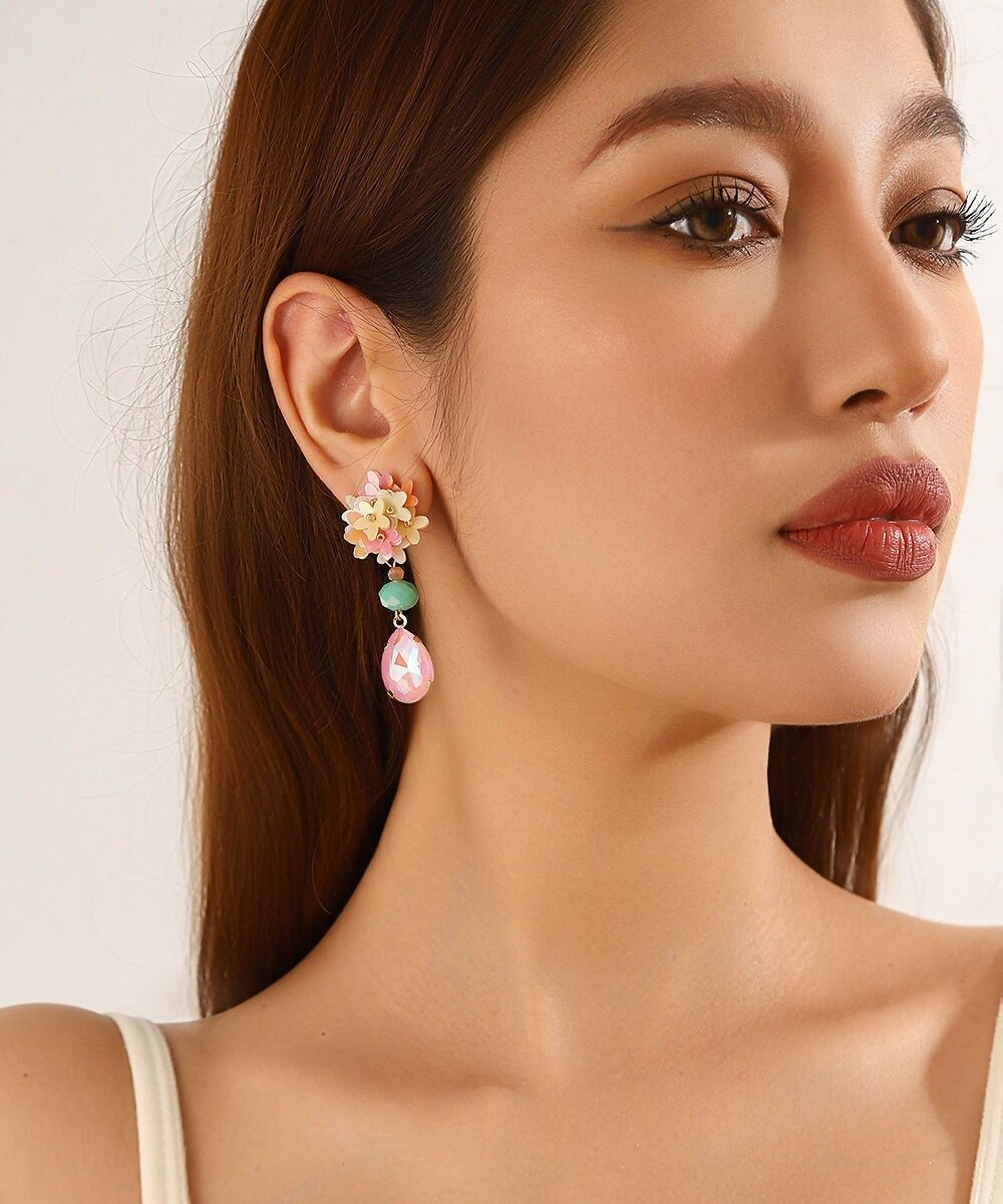 Boucles d’oreilles clips fleurs goutte – 26PEBOL031