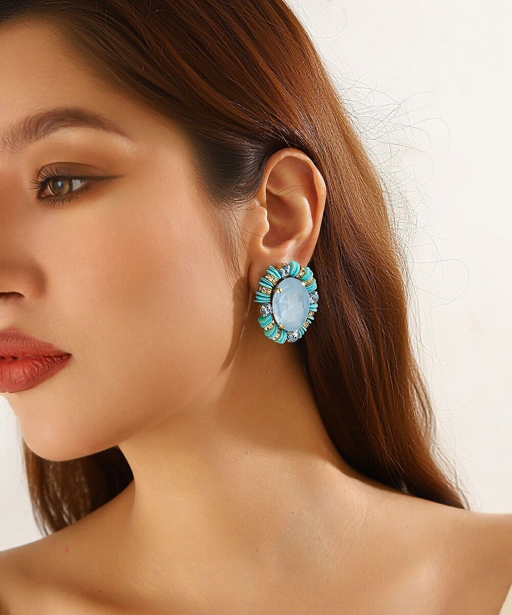 Ovale Strass-Pailletten-Clip-Ohrringe – 26PEBOL033