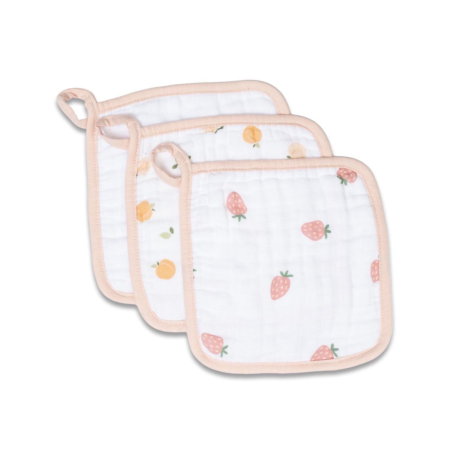 Lulujo - Wash Cloths - Peaches , White & Strawberries - 3 Pack