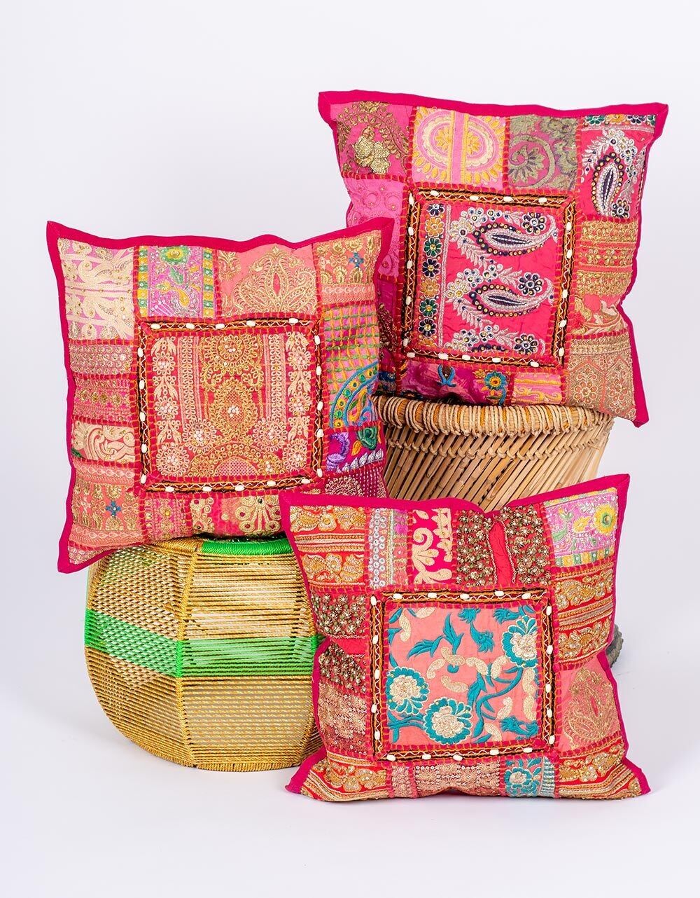 Handmade boho pink cushion cover 40x40 | Kimago