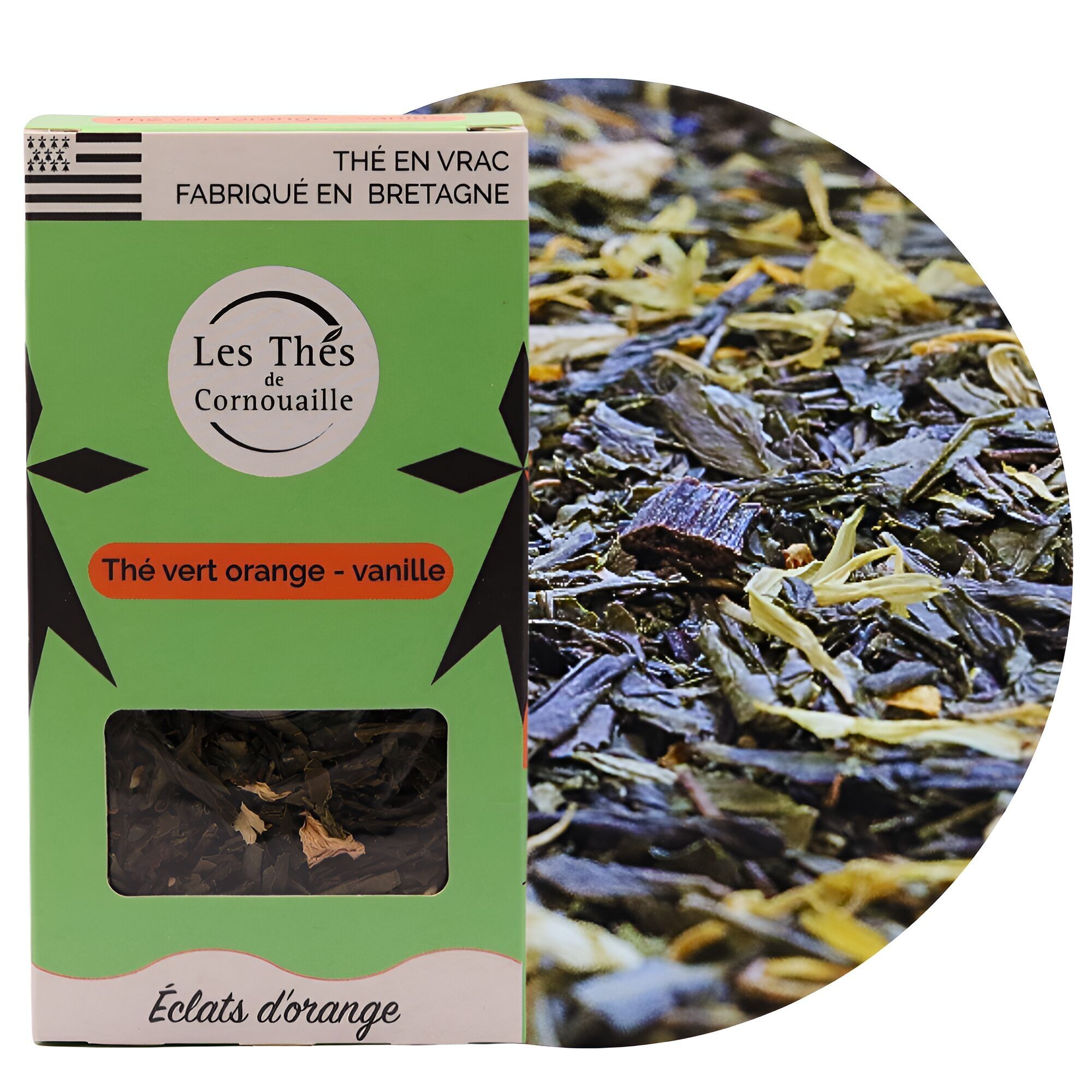 Green tea, orange, vanilla, orange pieces - loose leaf 50g