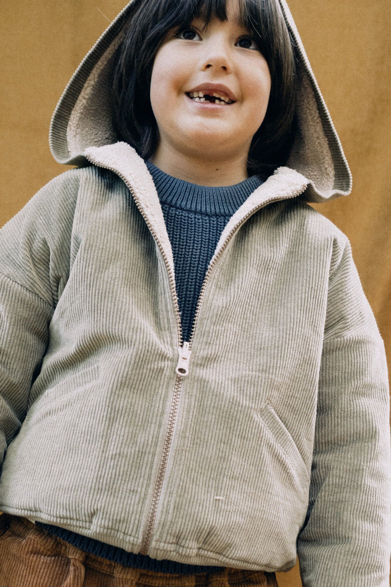 Organic Reversible corduroy & sherpa jacket in Green