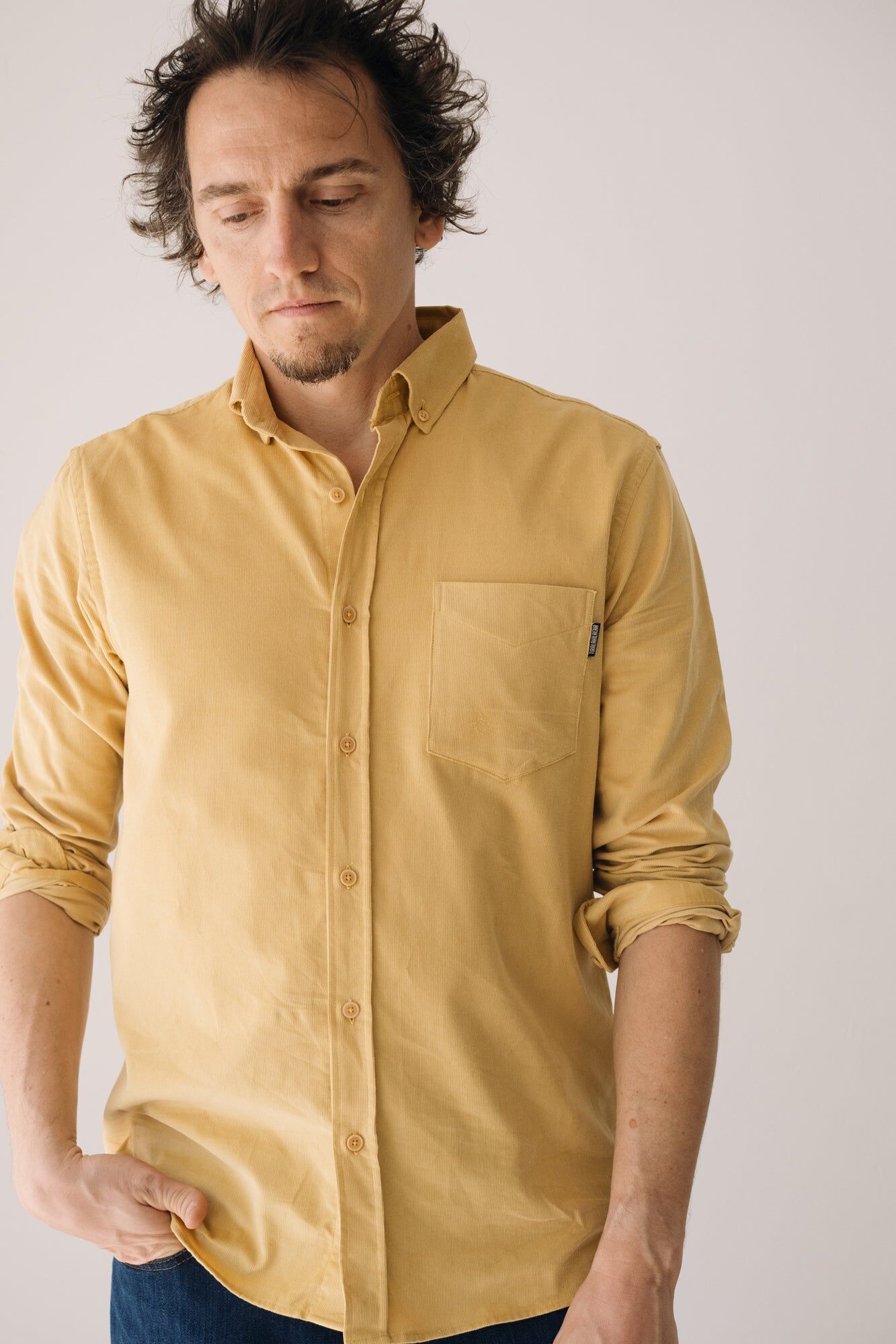 Organic Fine Wale Corduroy Unisex Shirt In Yellow