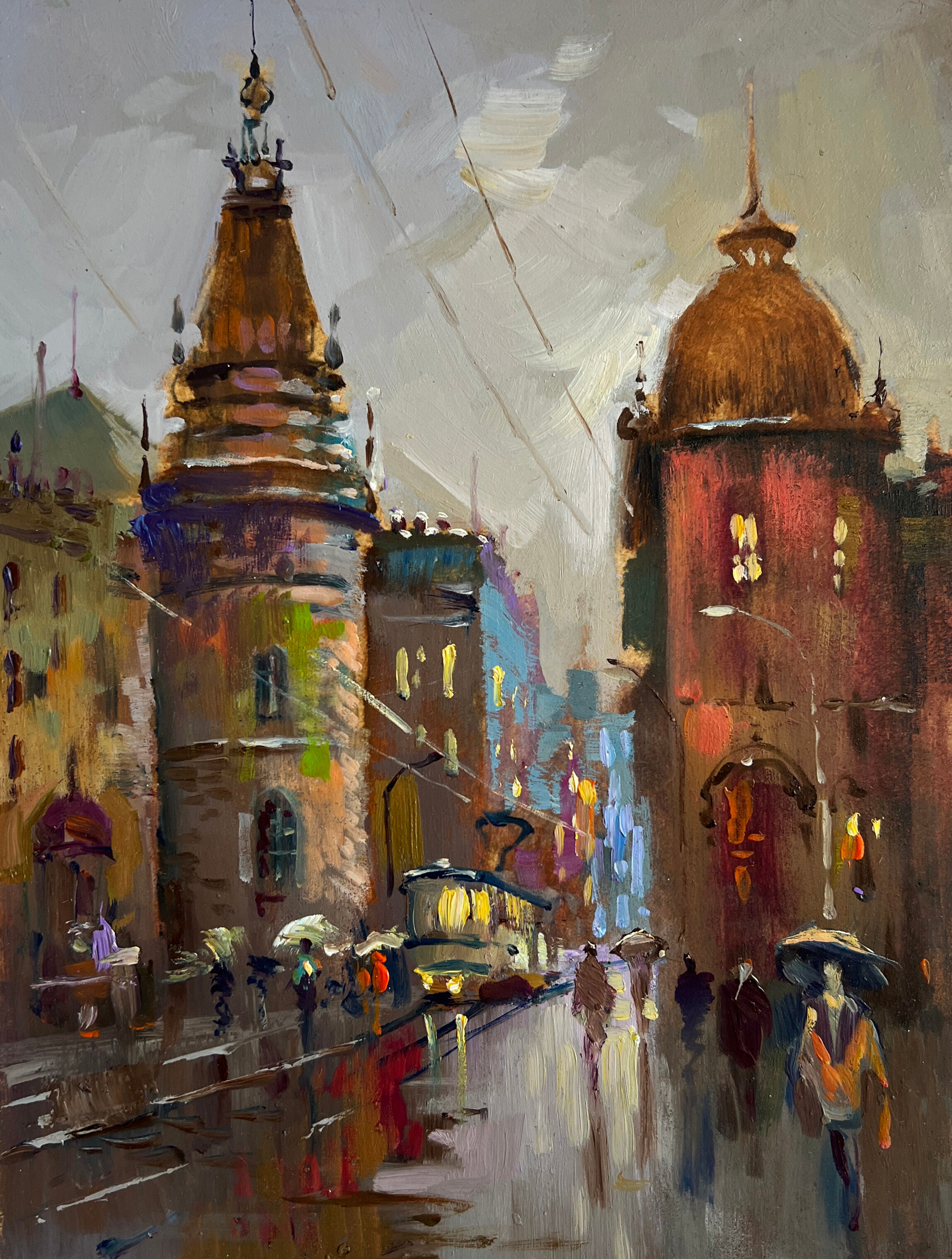 Oil painting Dynamics of urban life Yuriy Suprunchuk 20x15cm