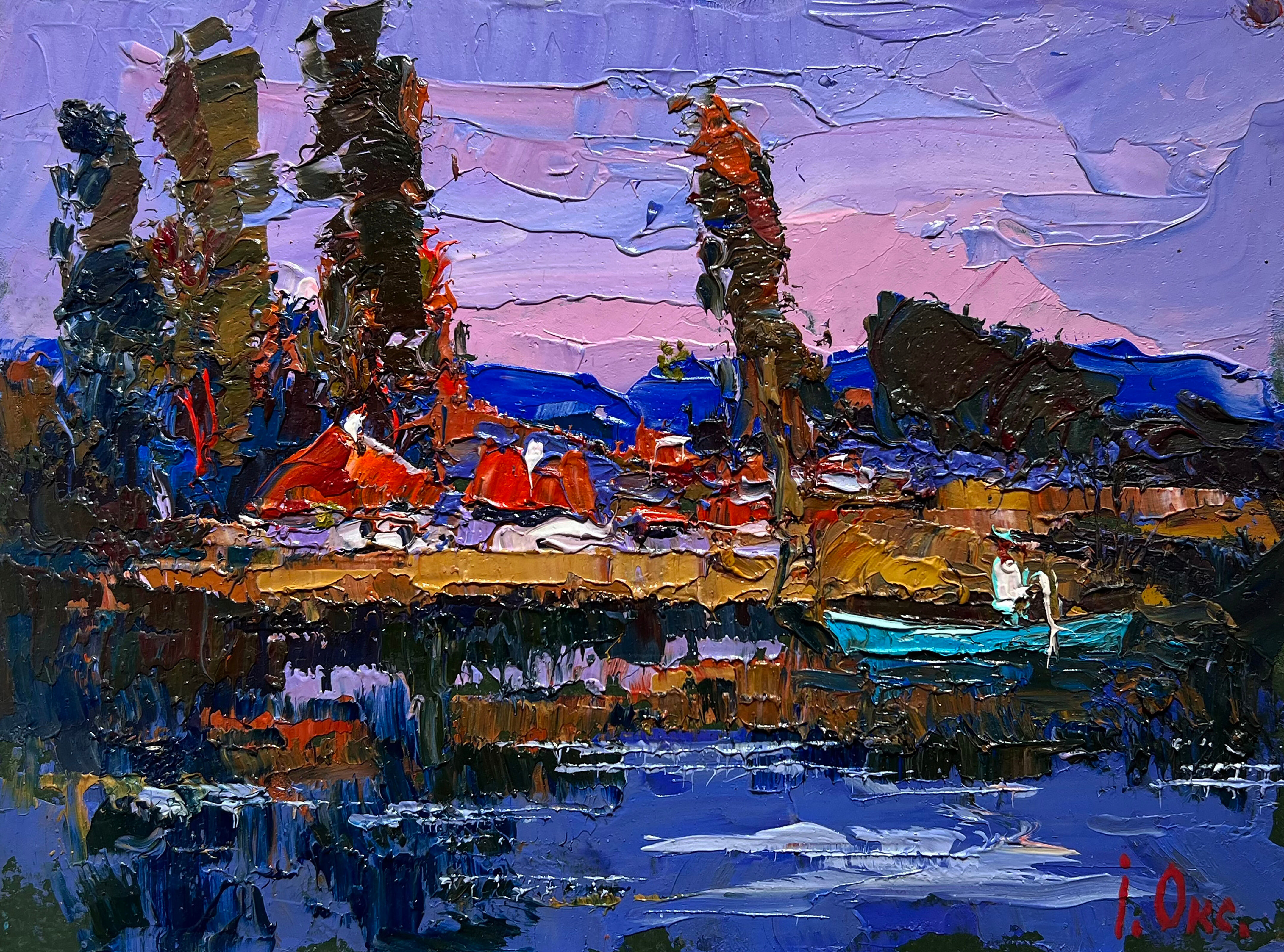Ölgemälde „Schwimmen auf dem See“, Oksana Ivanyuk, 15 x 20 cm