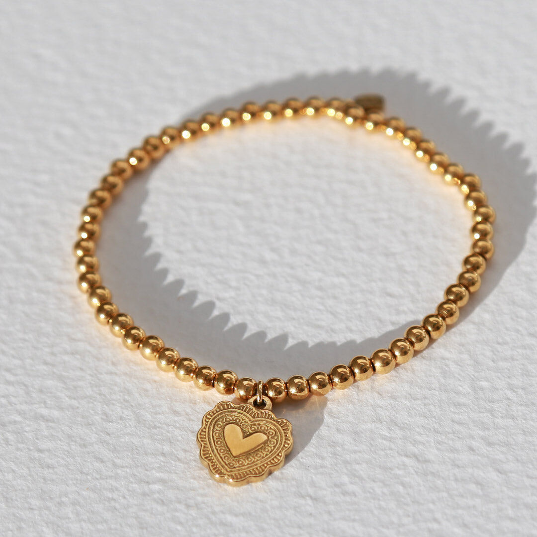 Bracelet gold ball heart