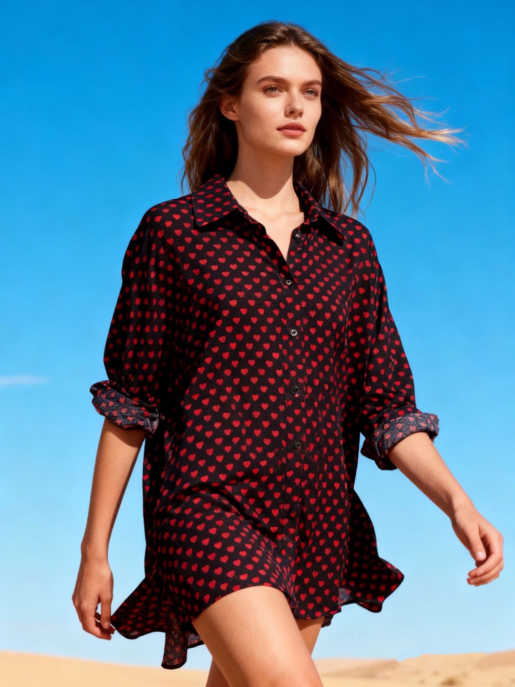 Flowy shirt with star print, straight cut