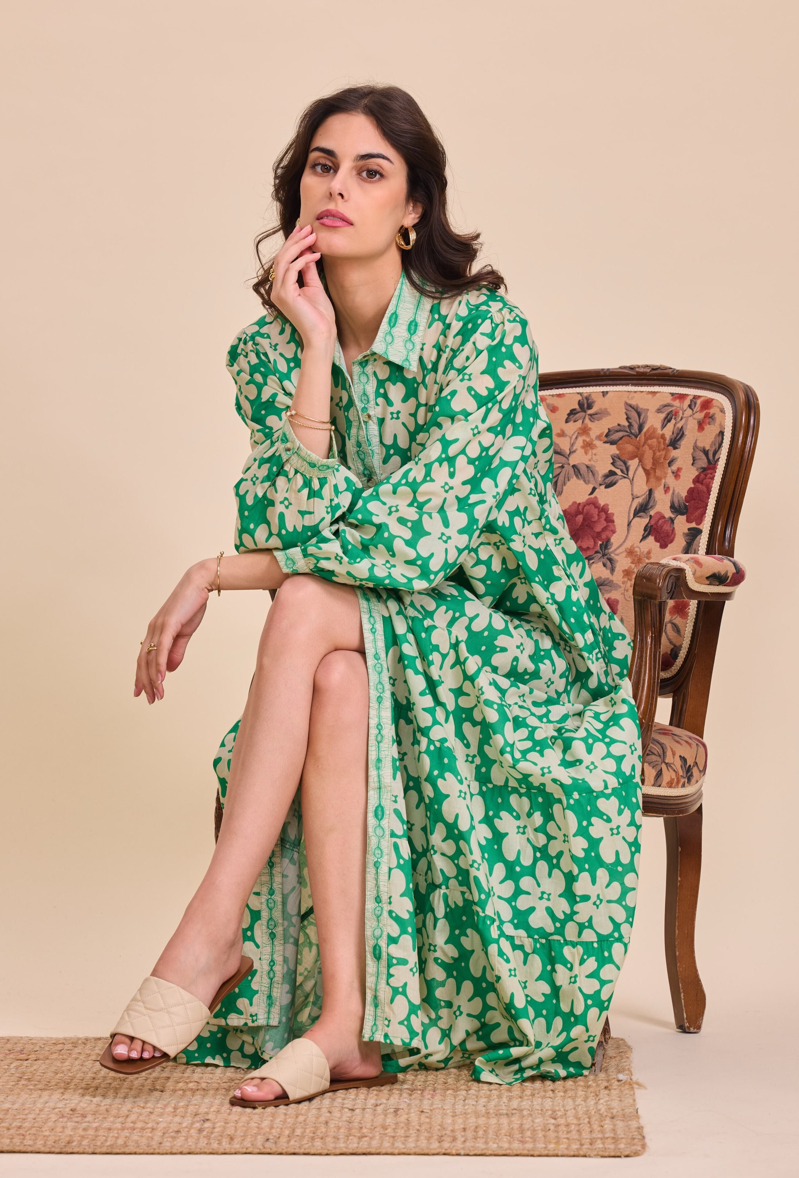 Maxi bohemian dress in printed cotton - One size
