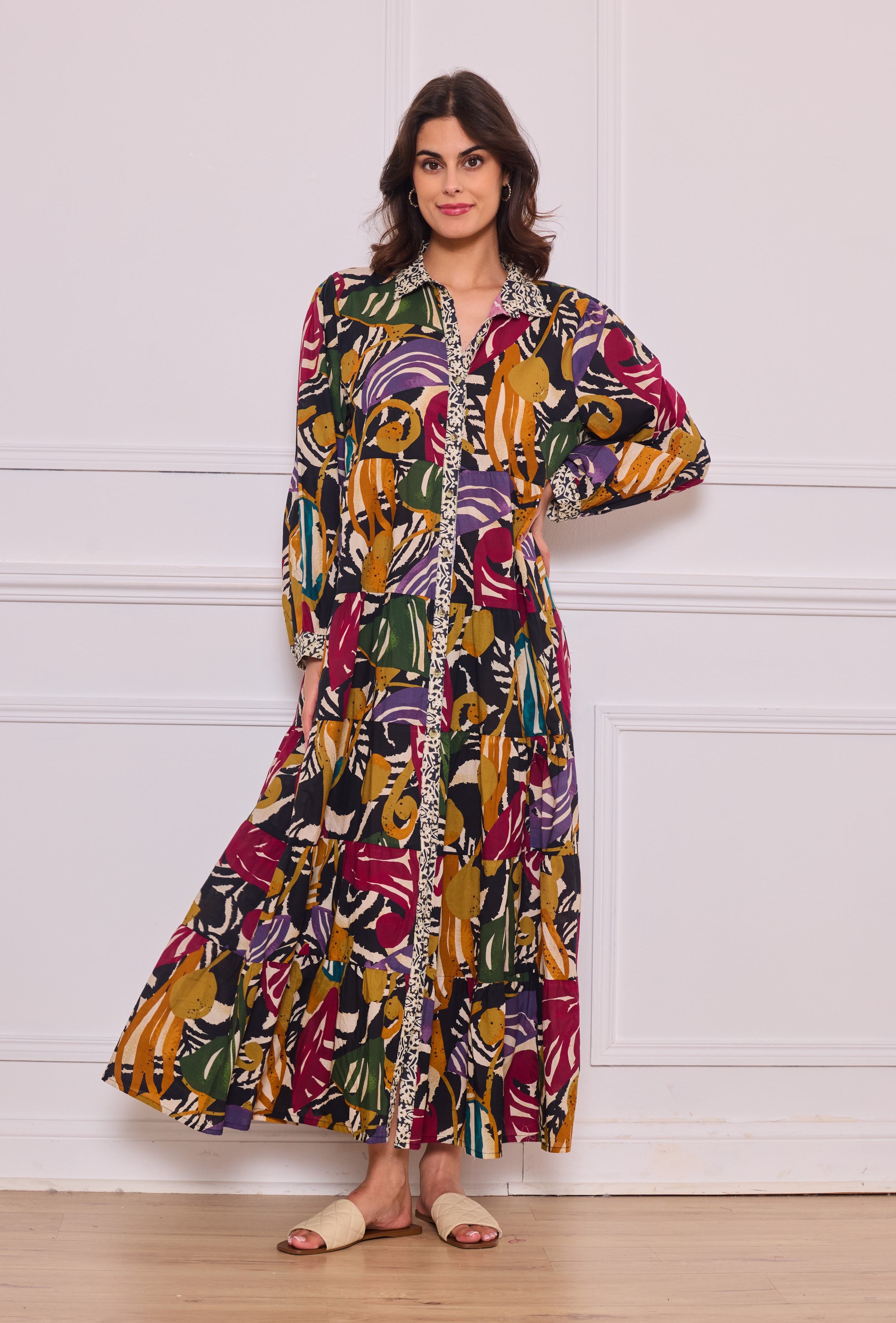 Maxi bohemian dress in printed cotton - One size