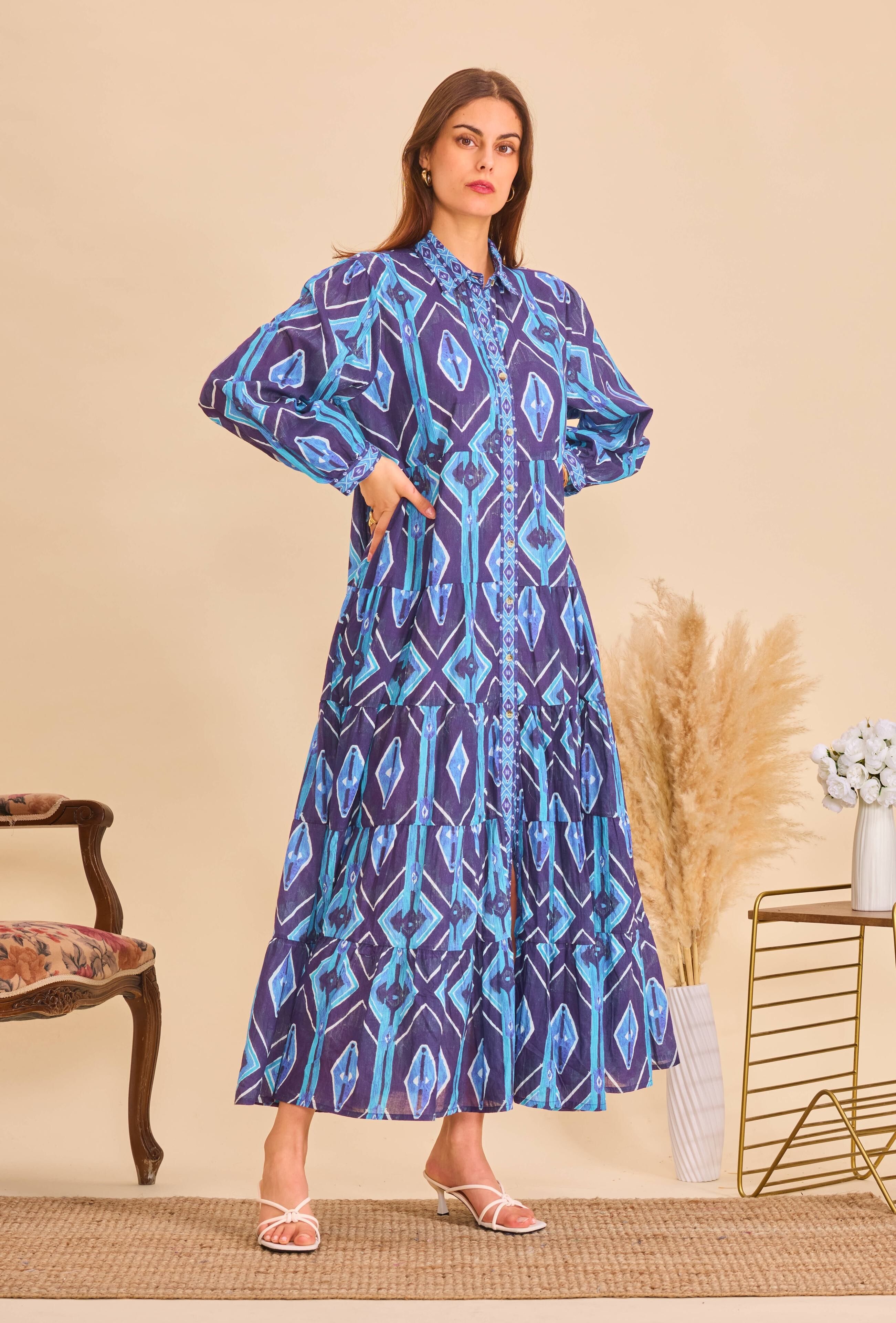 Maxi bohemian dress in printed cotton - One size