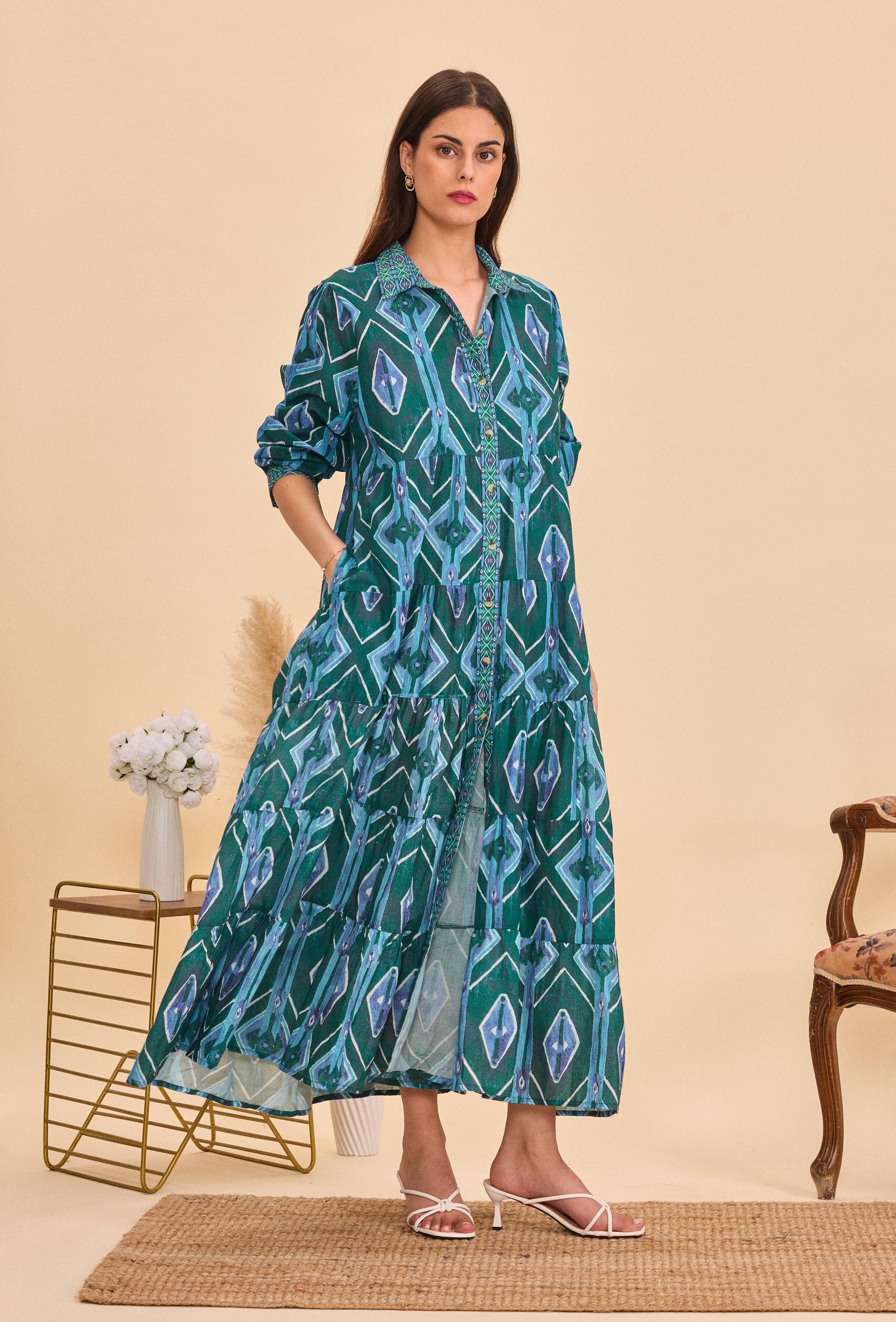 Maxi bohemian dress in printed cotton - One size