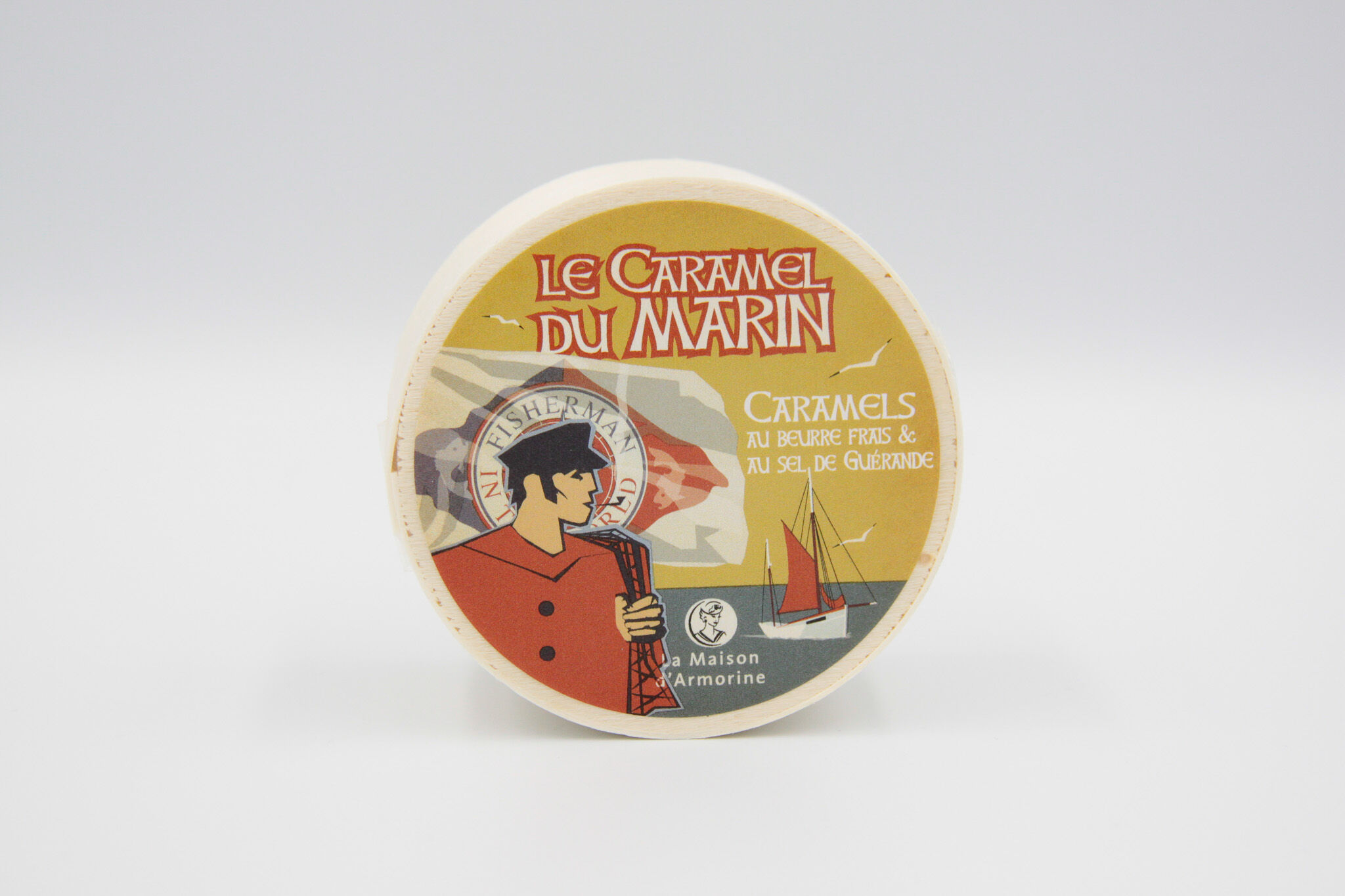 Salted butter caramel candies - Mini round wooden box - "Sailor's Caramel" range - 50g