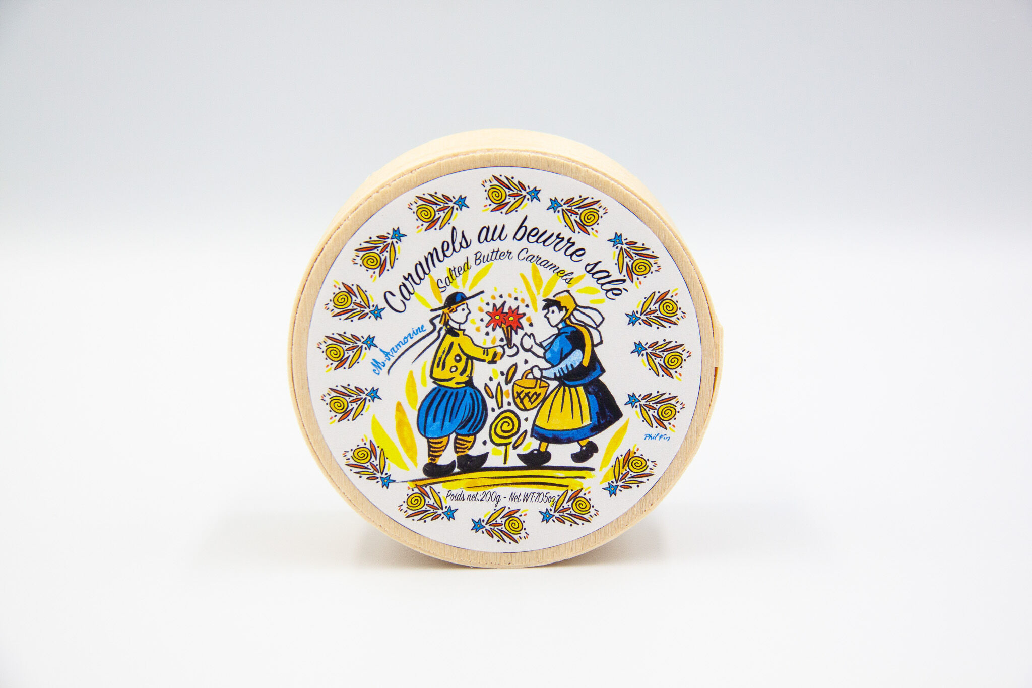 Soft caramel candies - Mini round wooden box - "Breton Caramel" range - 50g