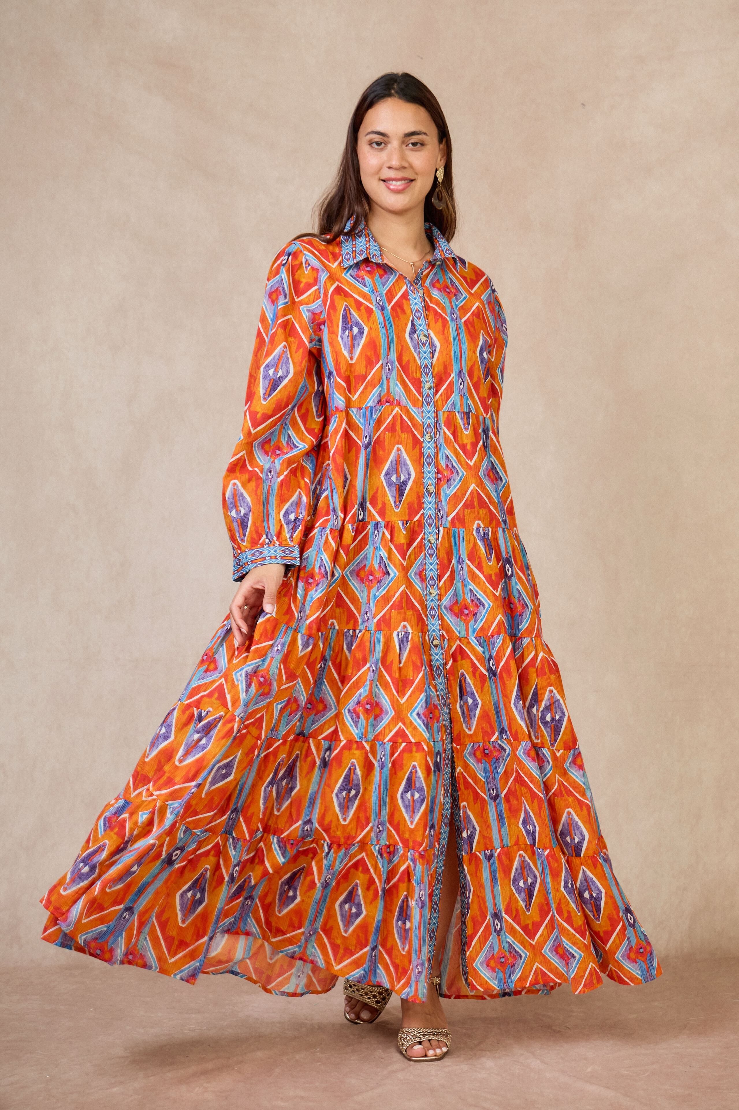 Maxi bohemian dress in printed cotton - One size