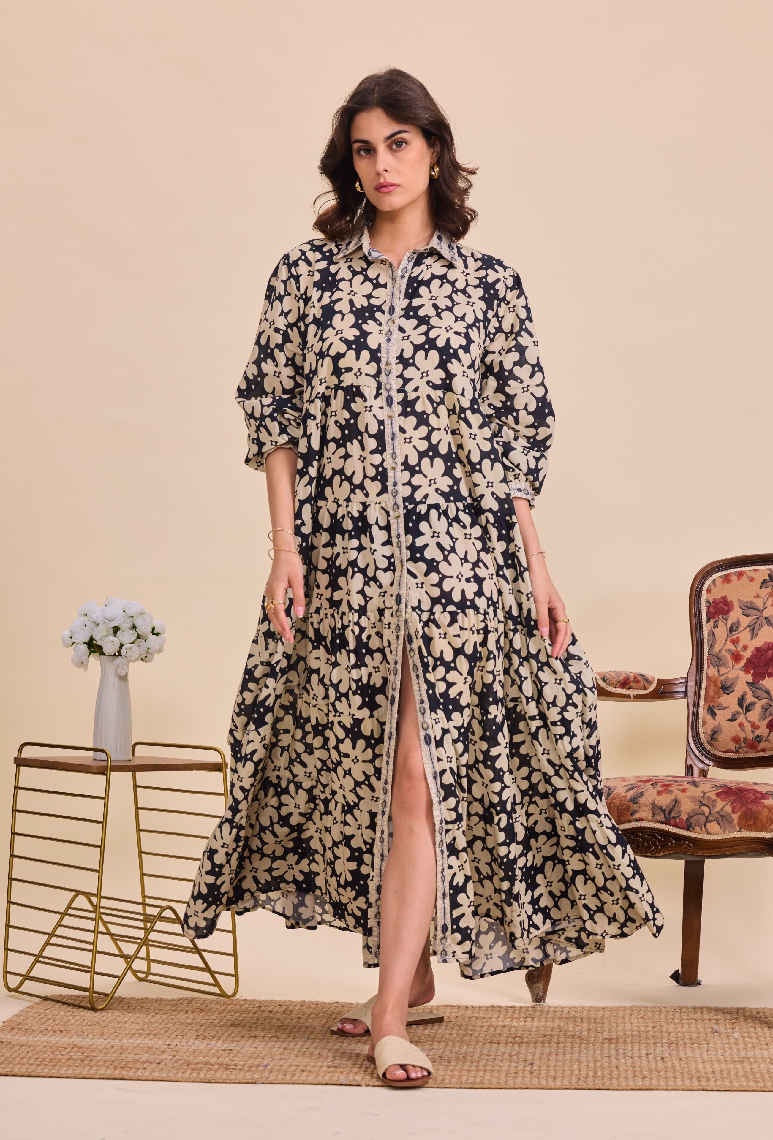 Maxi bohemian dress in printed cotton - One size