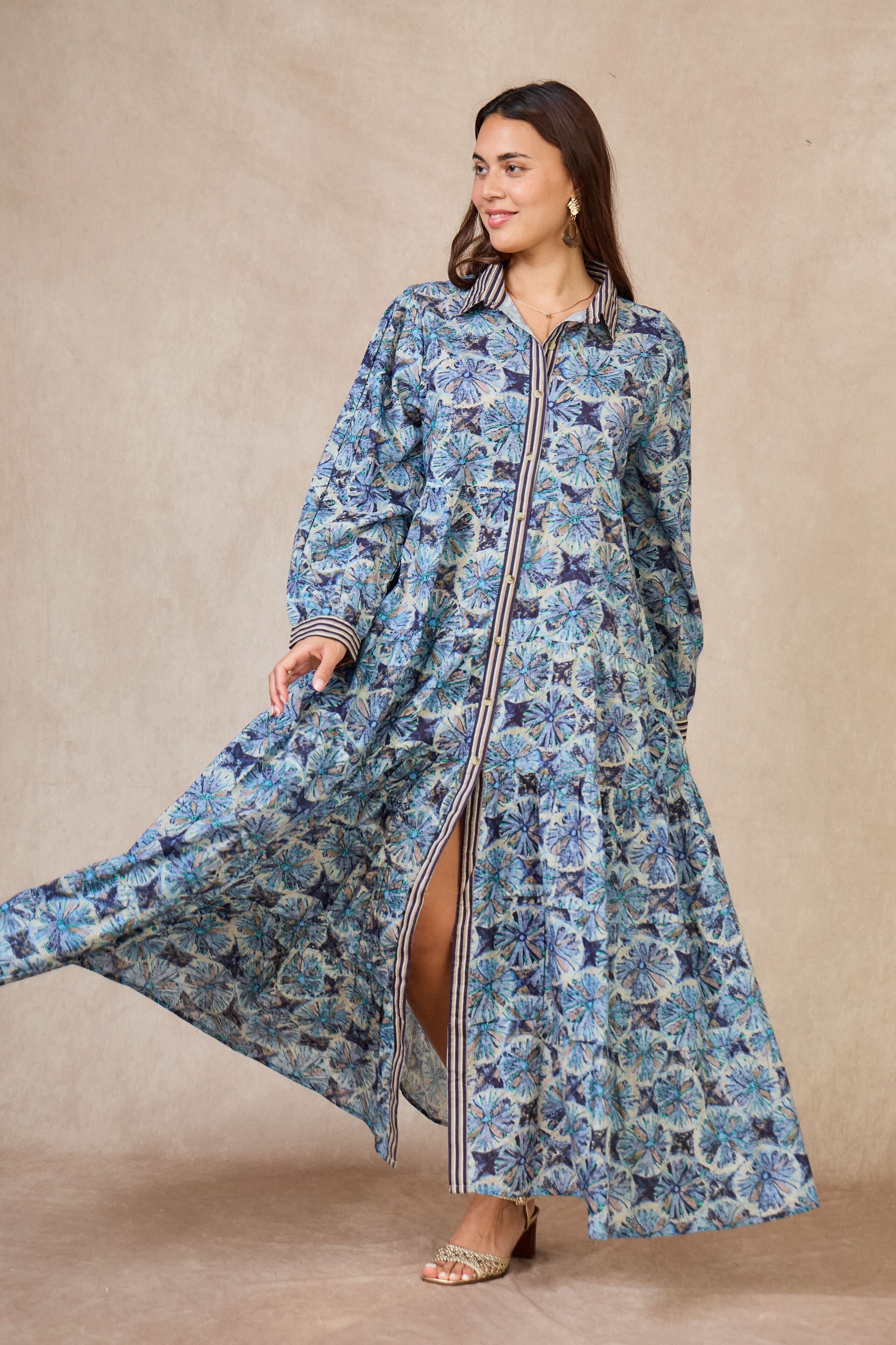 Maxi bohemian dress in printed cotton - One size