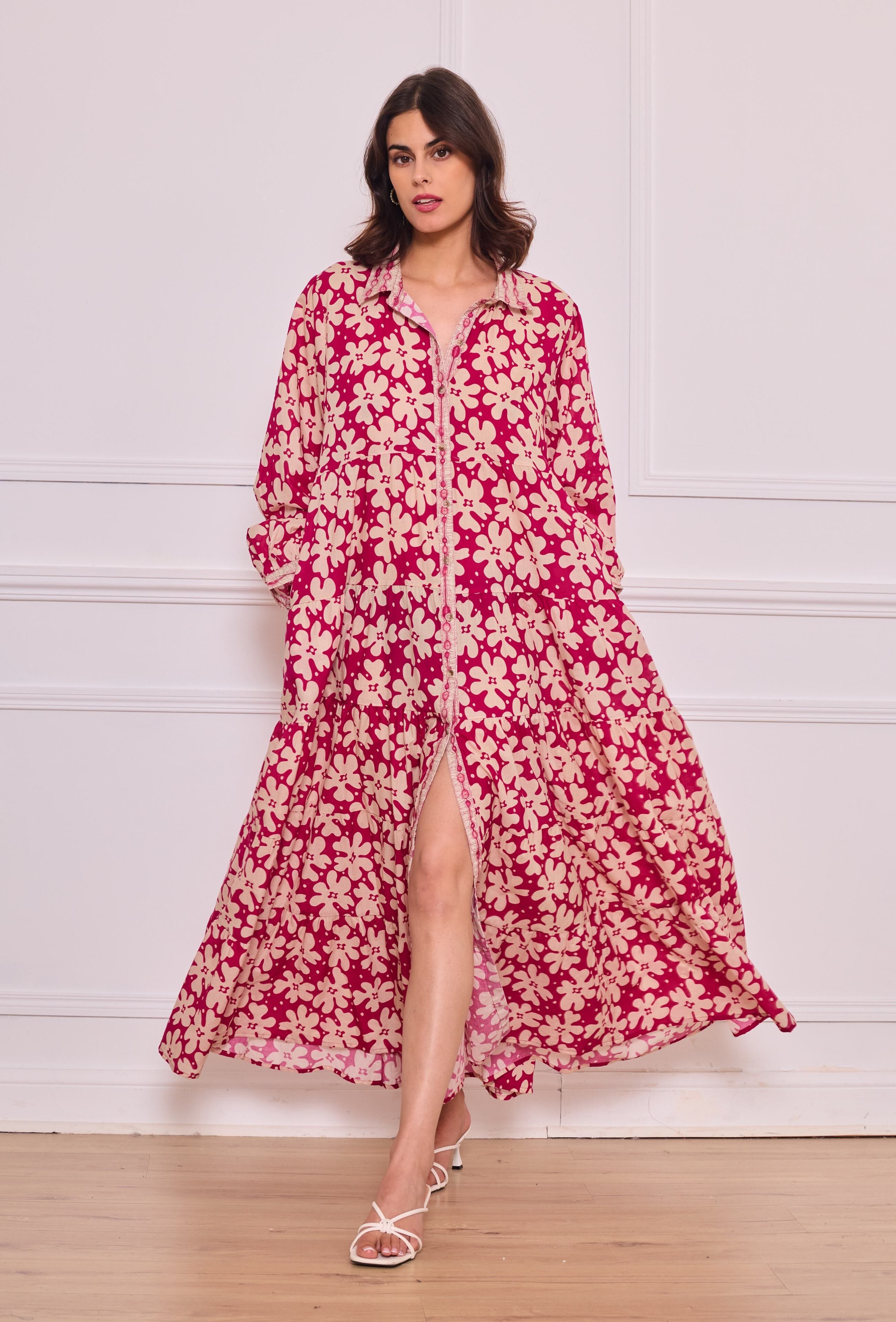 Maxi bohemian dress in printed cotton - One size