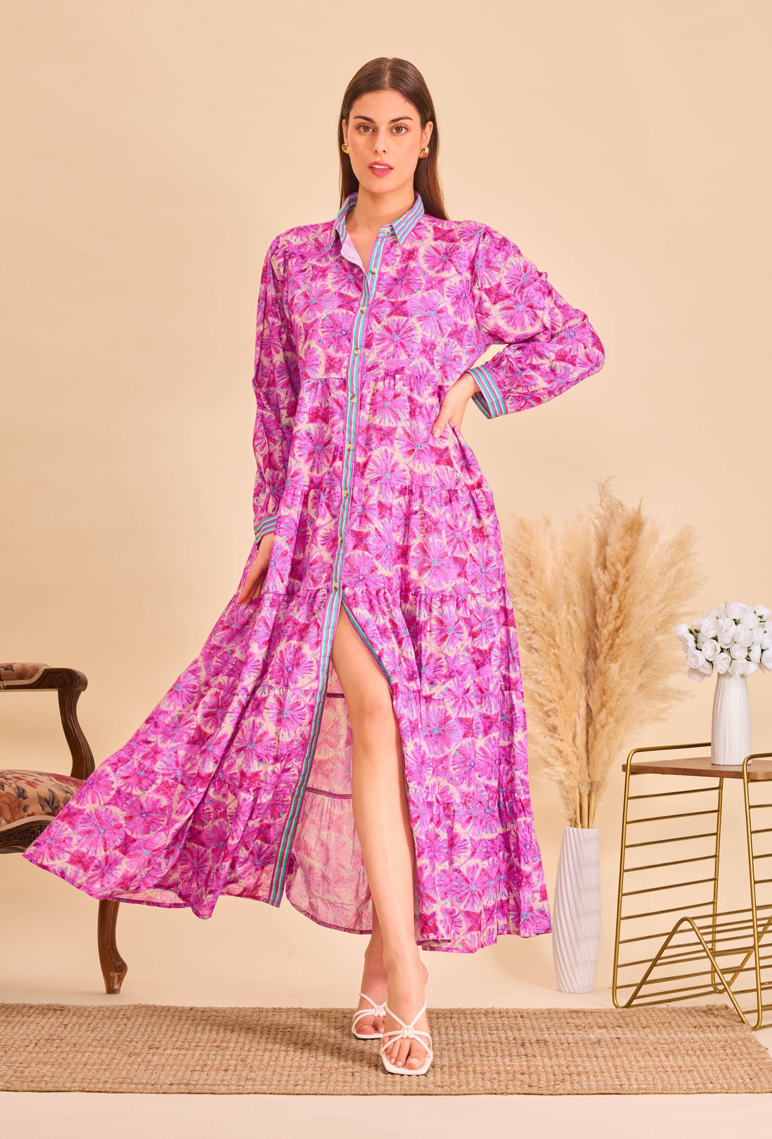 Maxi bohemian dress in printed cotton - One size