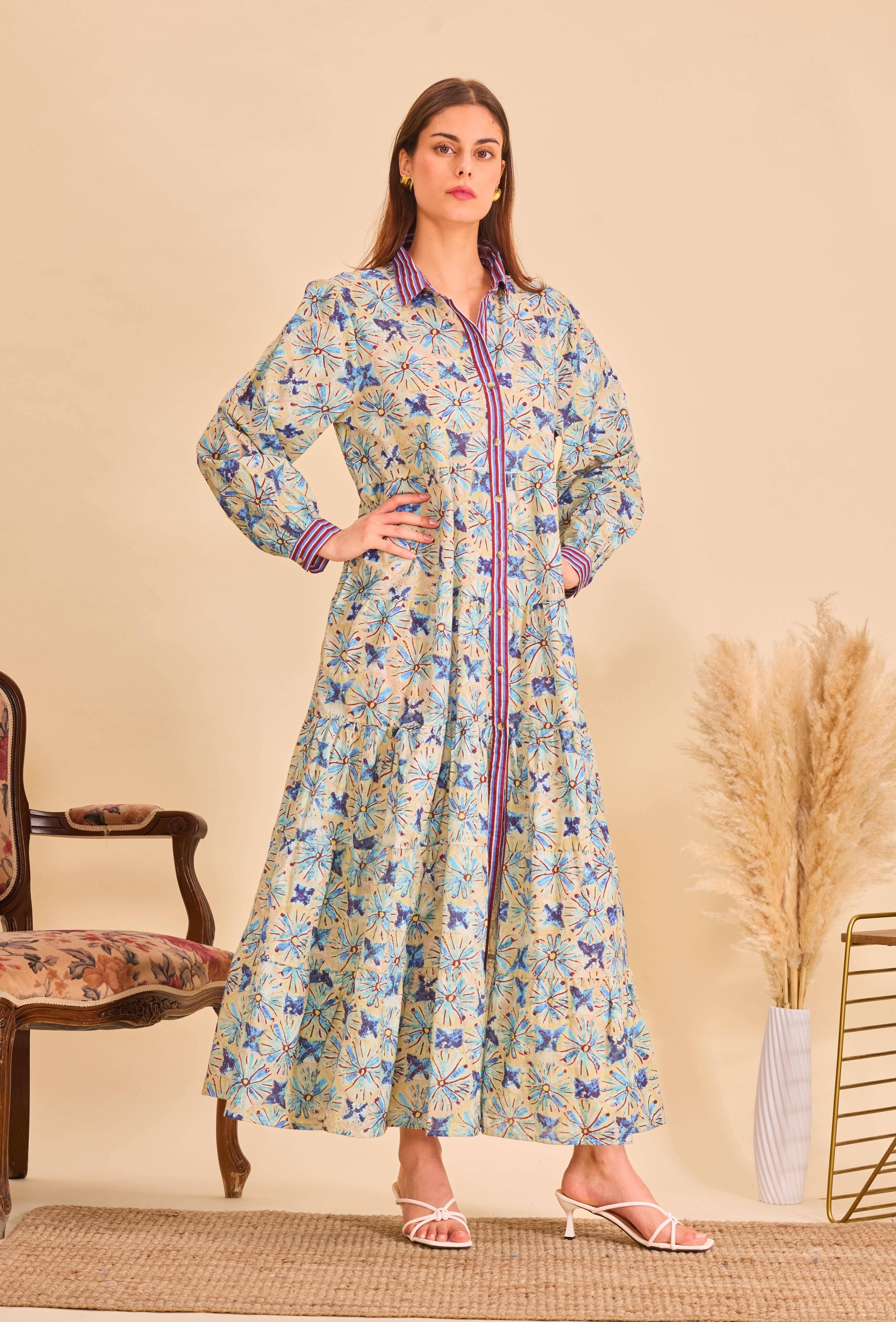 Maxi bohemian dress in printed cotton - One size