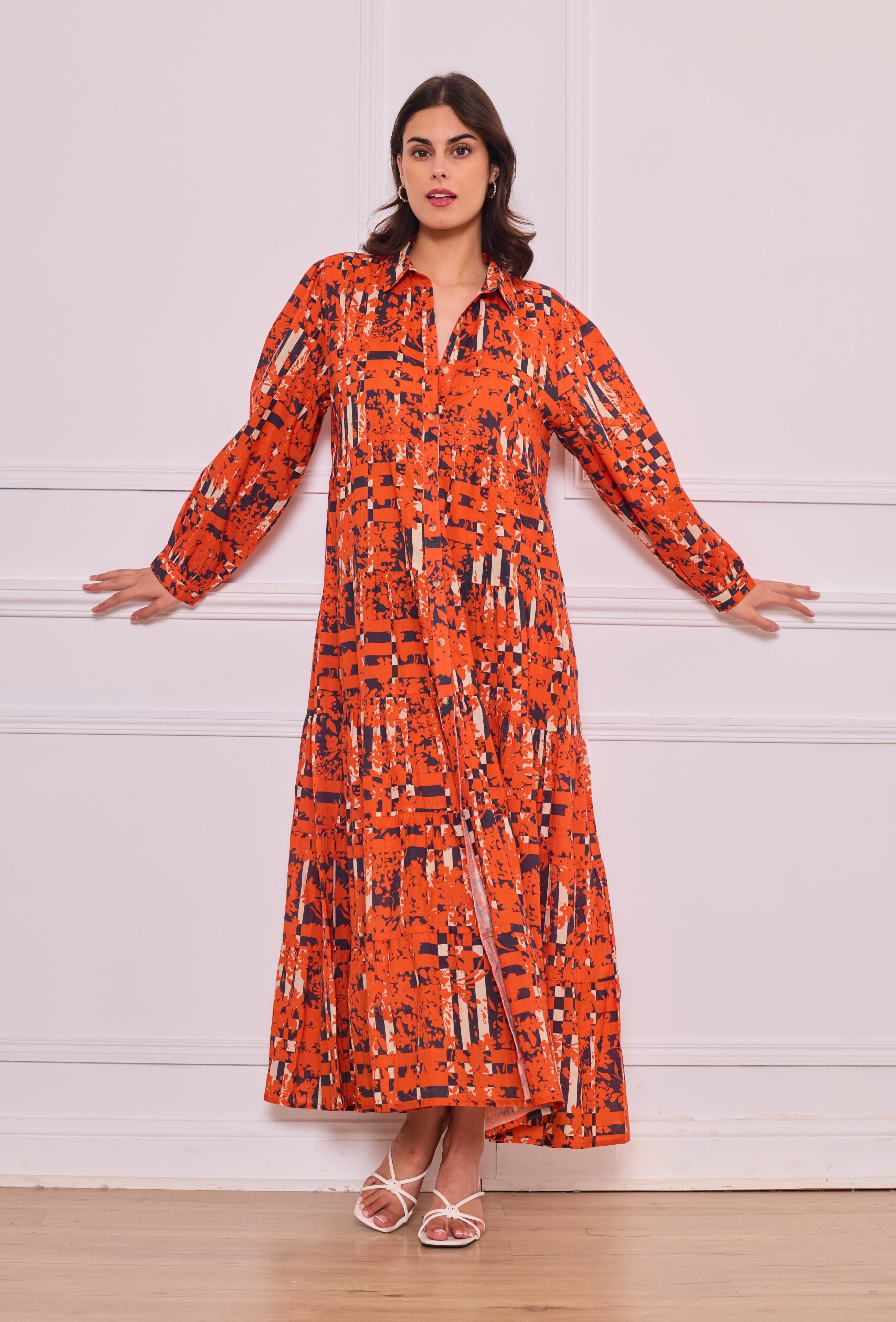 Maxi bohemian dress in printed cotton - One size