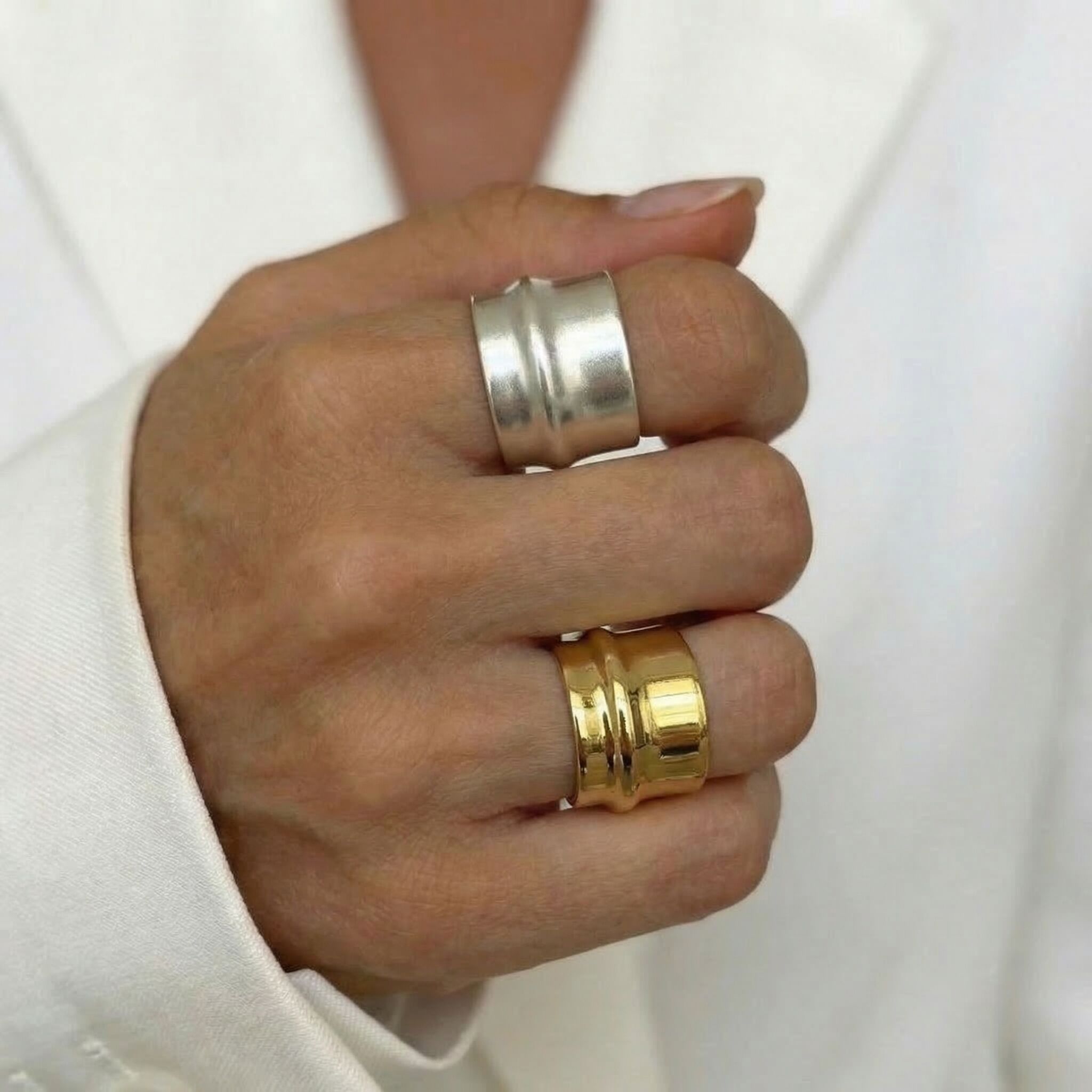 Minimal Wide Band Statement Ring in gold and silver