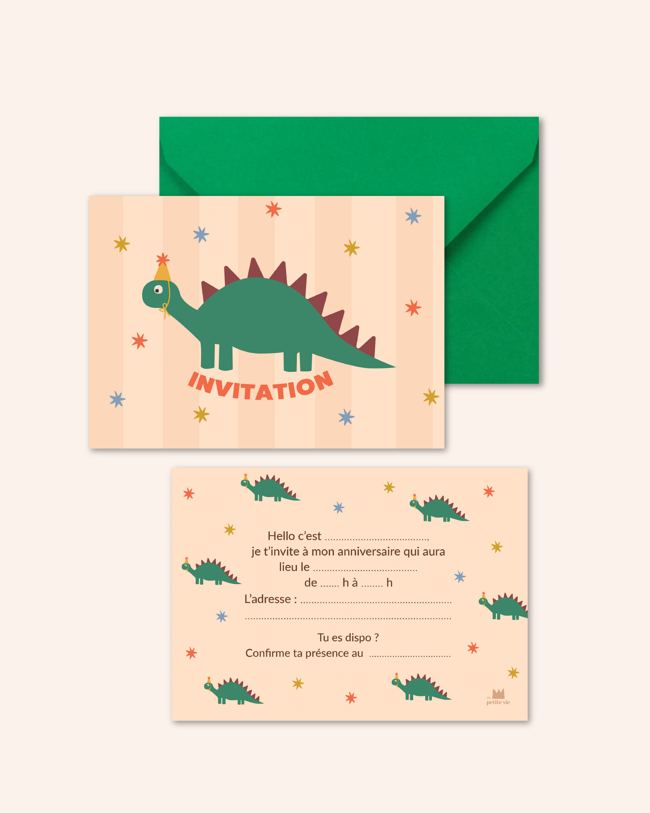 Lot de 6 cartons d'invitations anniversaires Dinosaures