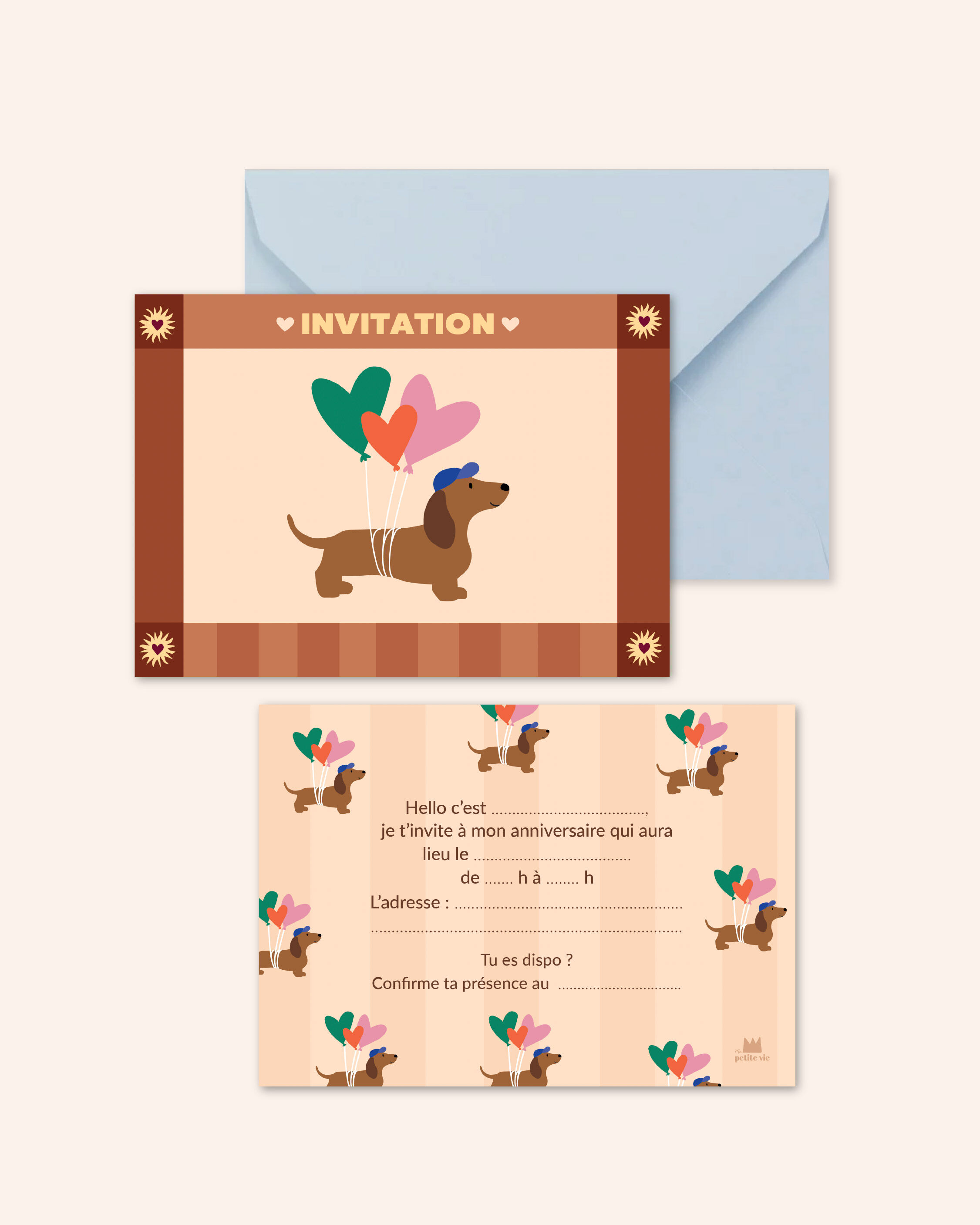 Lot de 6 cartons d'invitations anniversaires Chiens