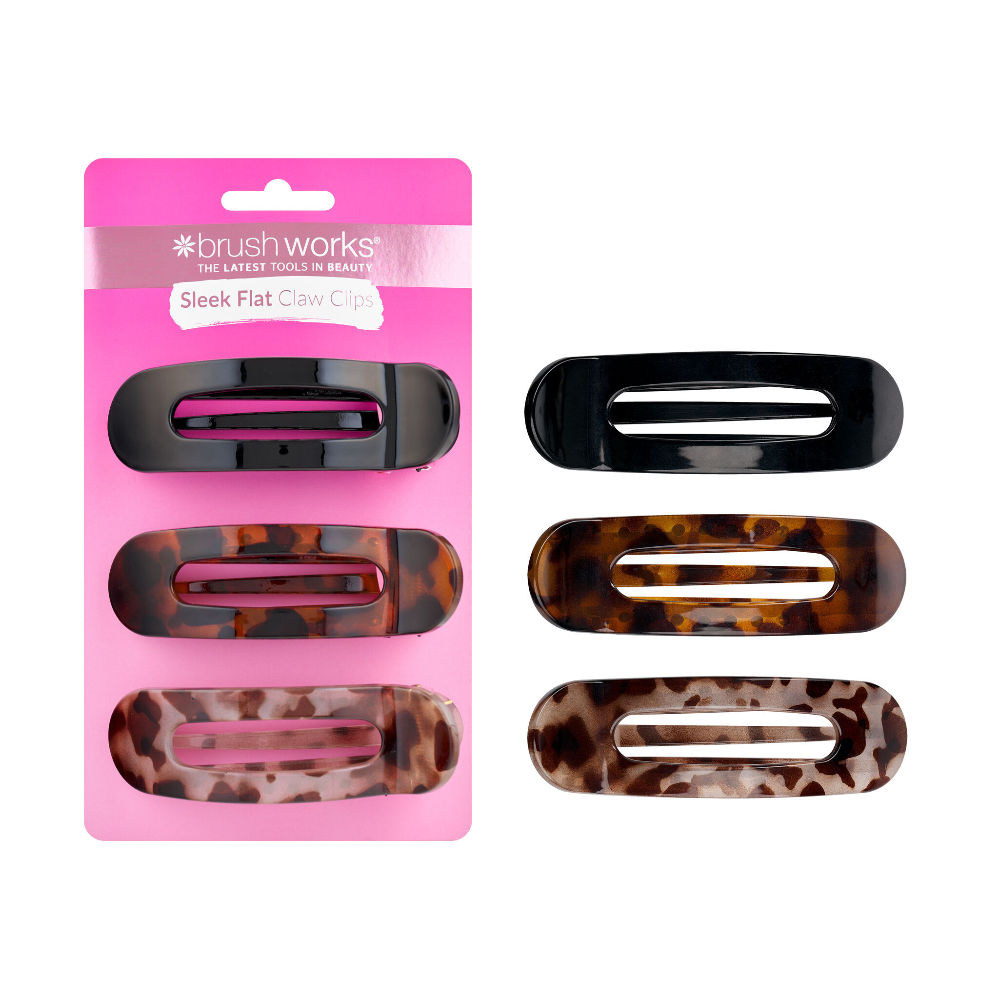Brushworks Sleek Flat Claw Clips - 3 Pack