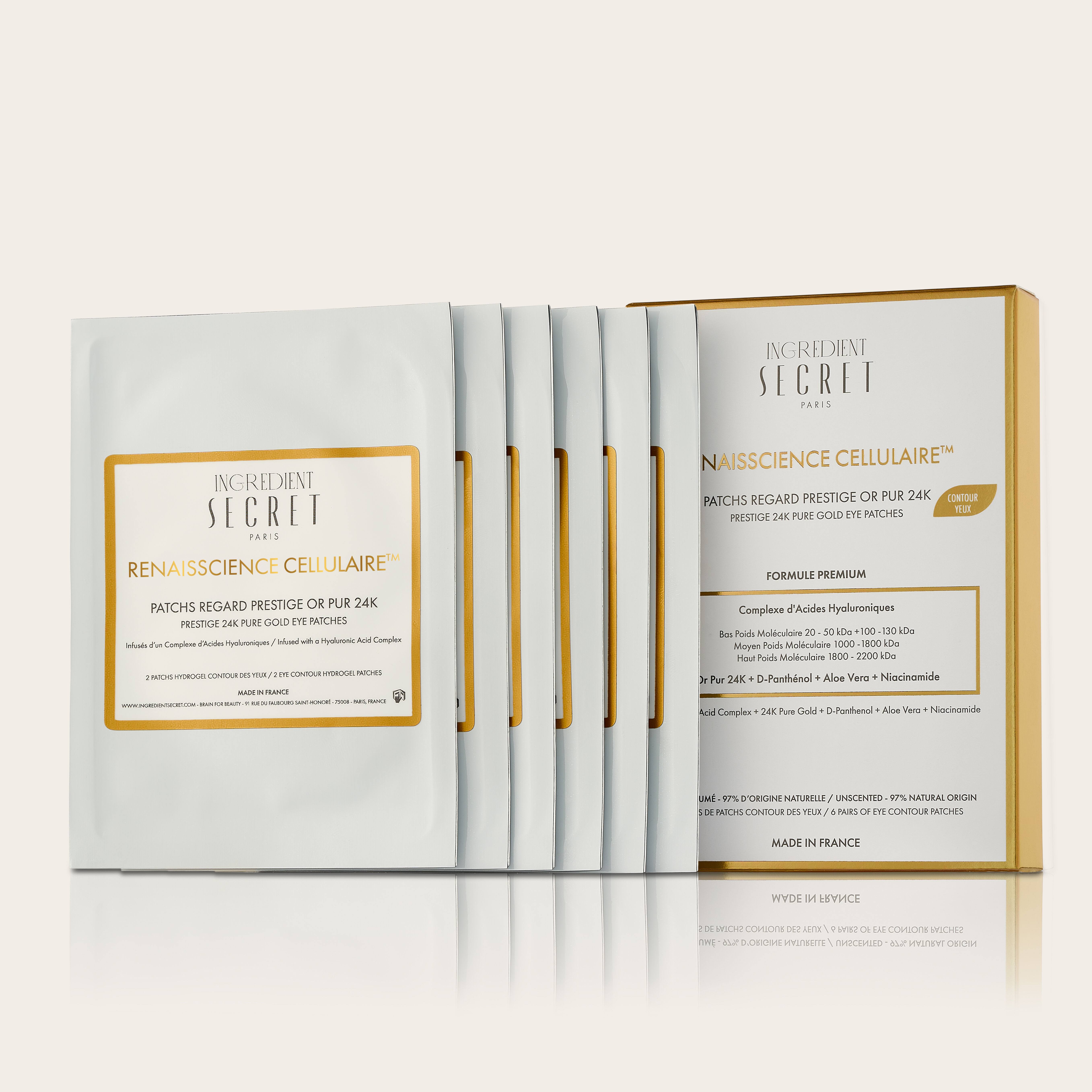 PRESTIGE HYDROGEL AUGENKONTUR-PATCHES MIT 24K REINEM GOLD – HERGESTELLT IN FRANKREICH (1 Schachtel – 6 Paar)