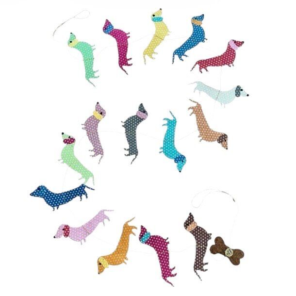 sustainable garland dachshund multicolored - ecopaper double printed - vertical L125cm - handmade in Nepal
