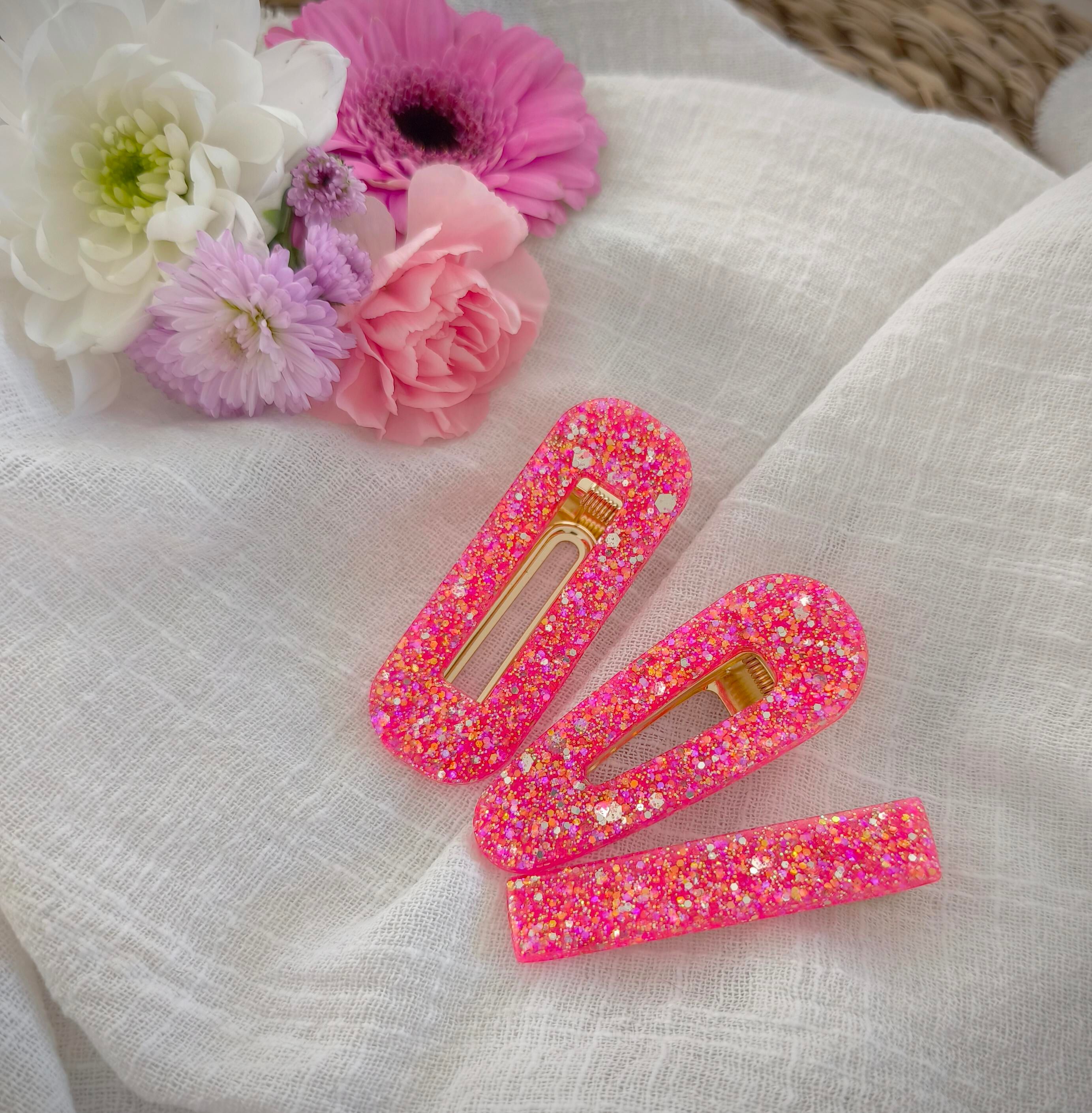 Barrette résine rose orangé flashy