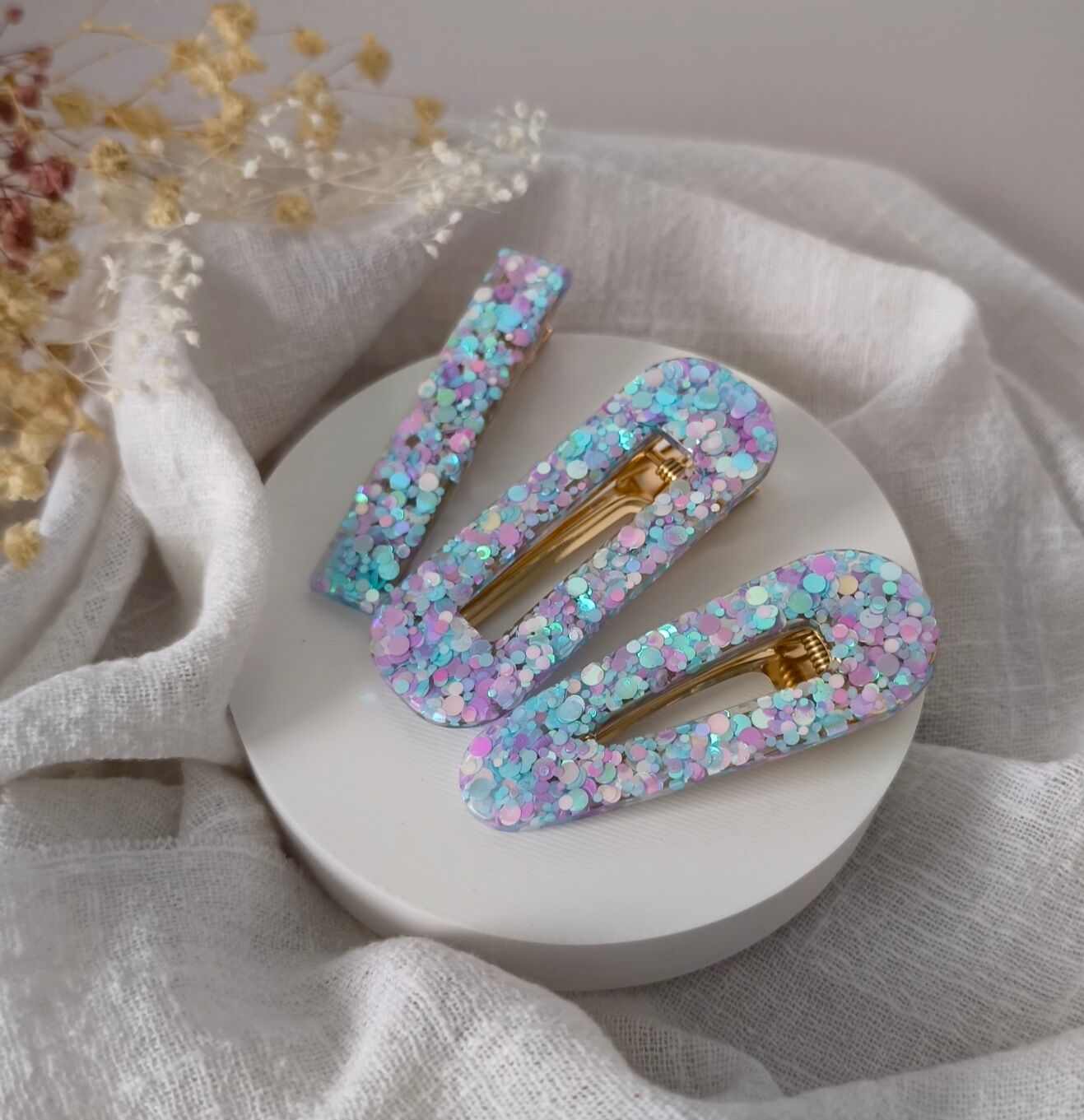 Barrette résine sirène bleu/parme