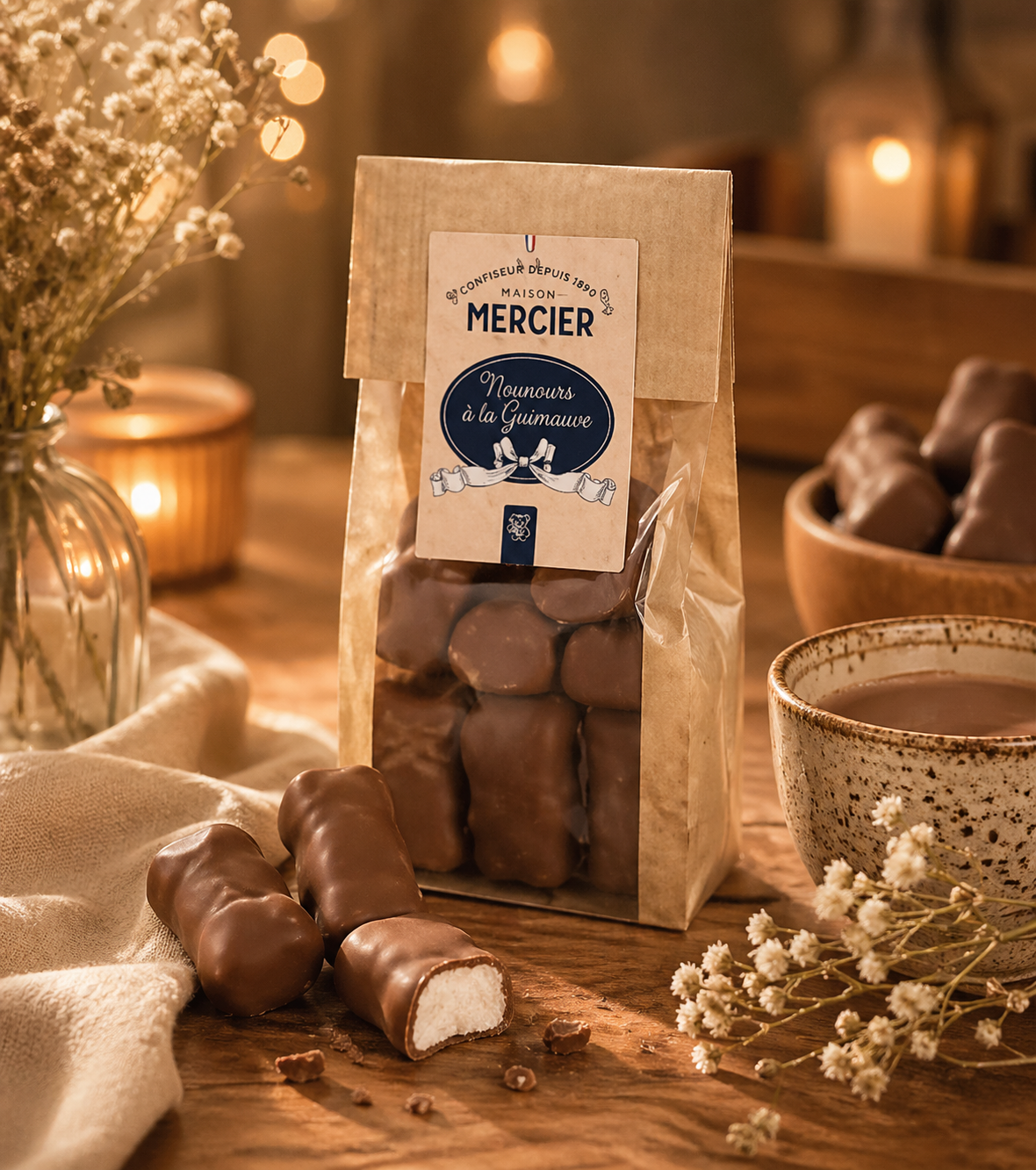 MARSHMALLOW BEAR BAG: marshmallow confectionery coated in milk chocolate