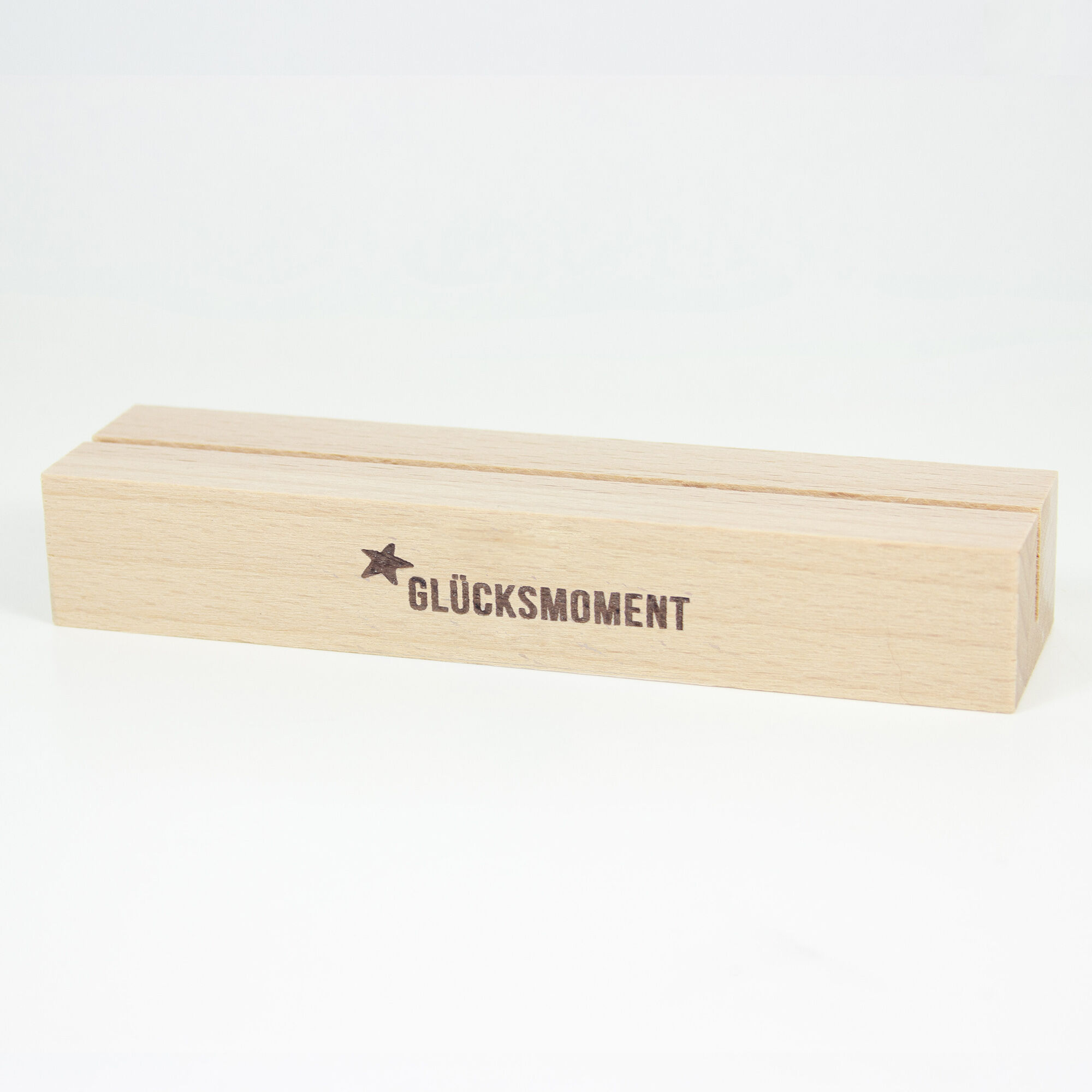 Card stand "Moment of Happiness" made of sustainable beech wood – card holder with starfish engraving – maritime home accessory