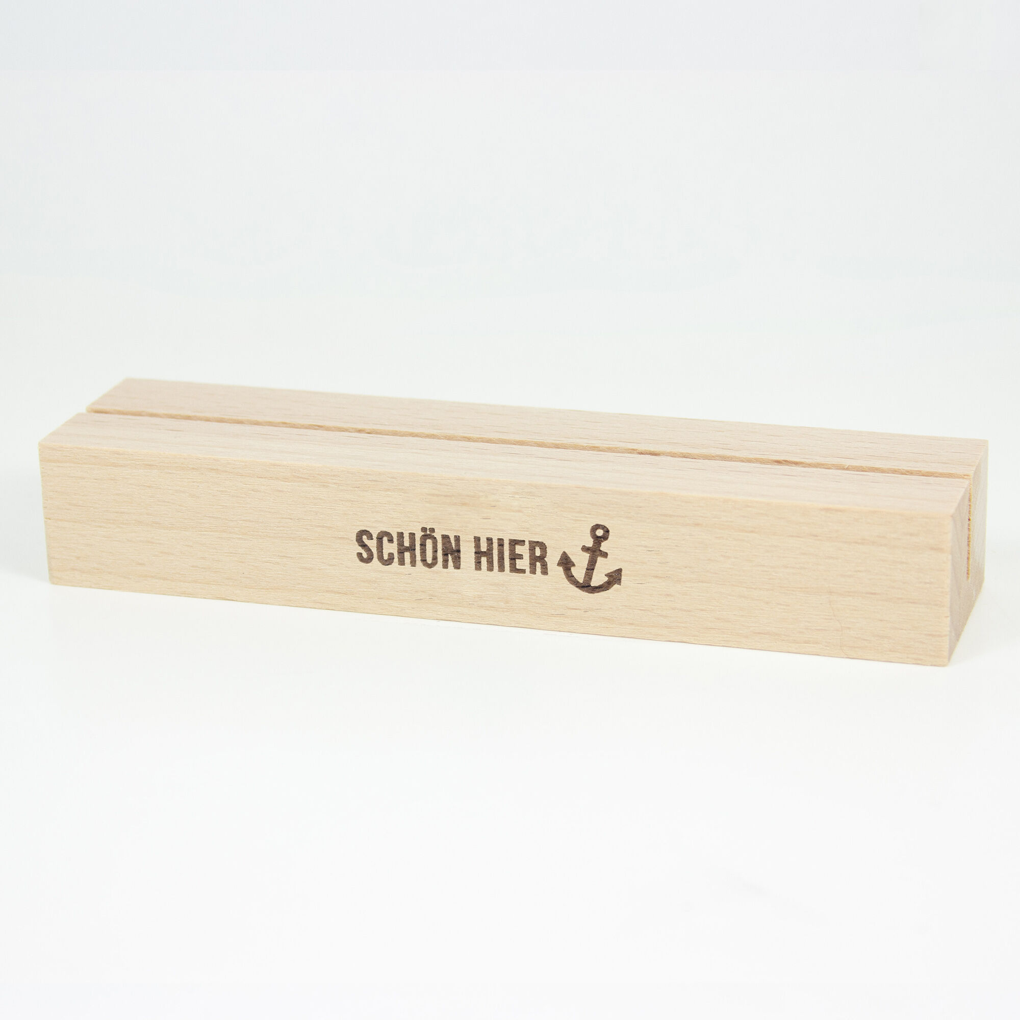 Beautiful card stand made of sustainable beech wood – card holder with anchor engraving – maritime home accessory
